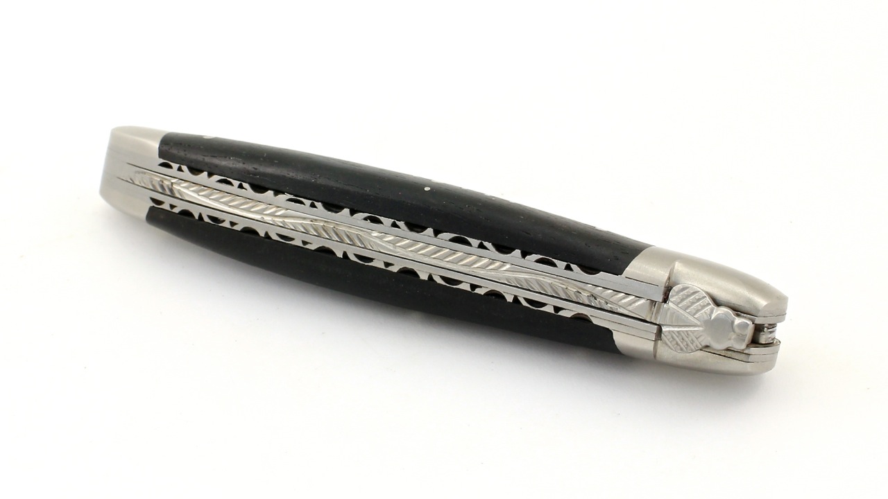 Jap-Damast-EBI-DP-2 Laguiole en Aubrac jap. Damastklinge Ebenholz matt Doppelplatine 12 cm