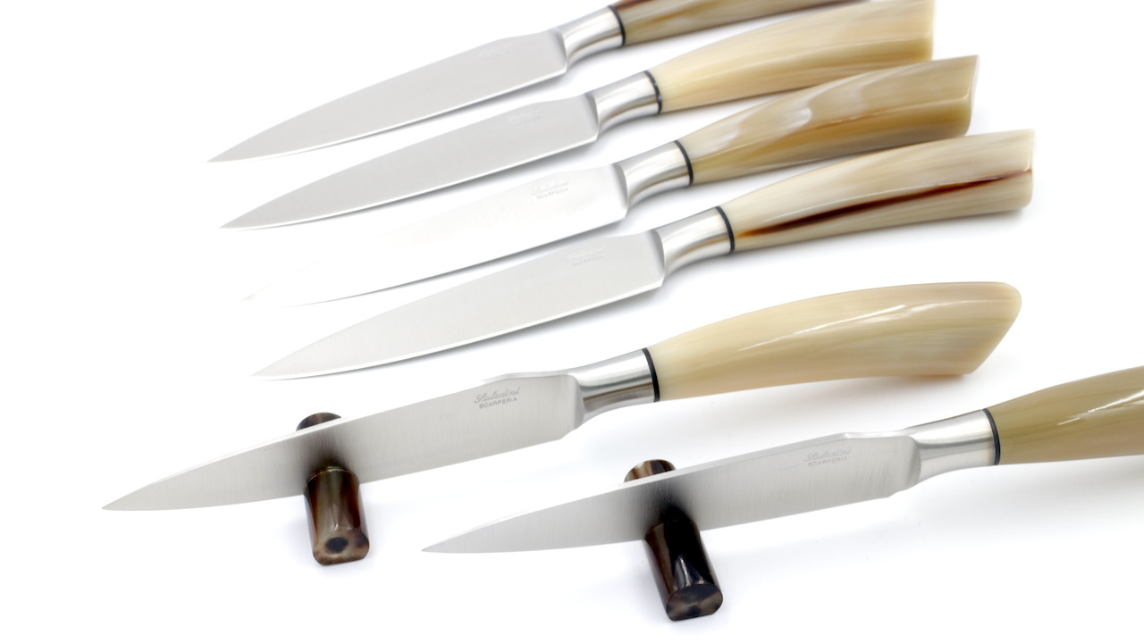 Saladini big steak knife Rustico set of 6 horntip