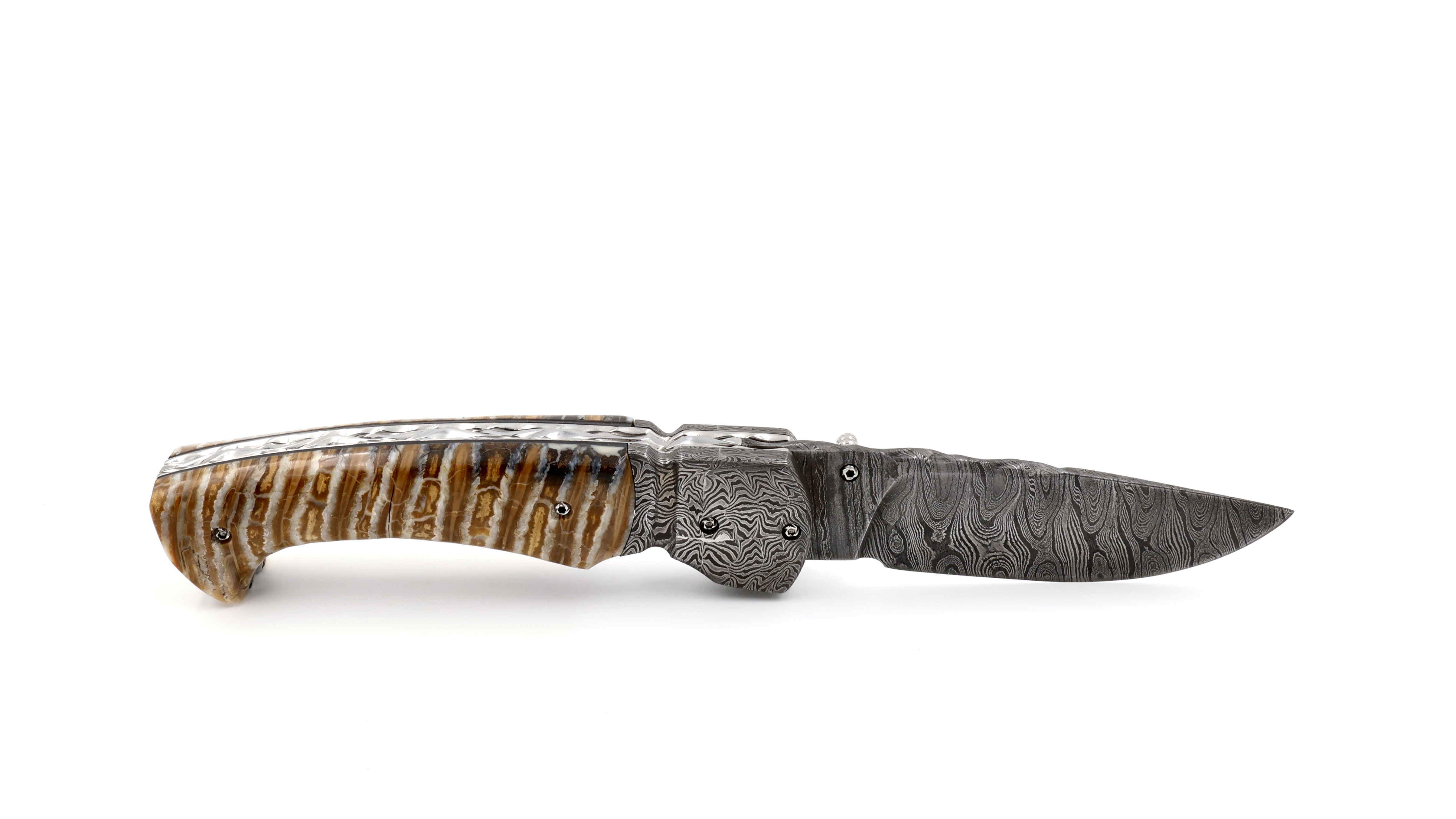 Olivier Moretti Linerlock Taschenmesser Mammutbackenzahn Damastklinge Olivier Moretti Linerlock Taschenmesser Mammutbackenzahn Damastklinge