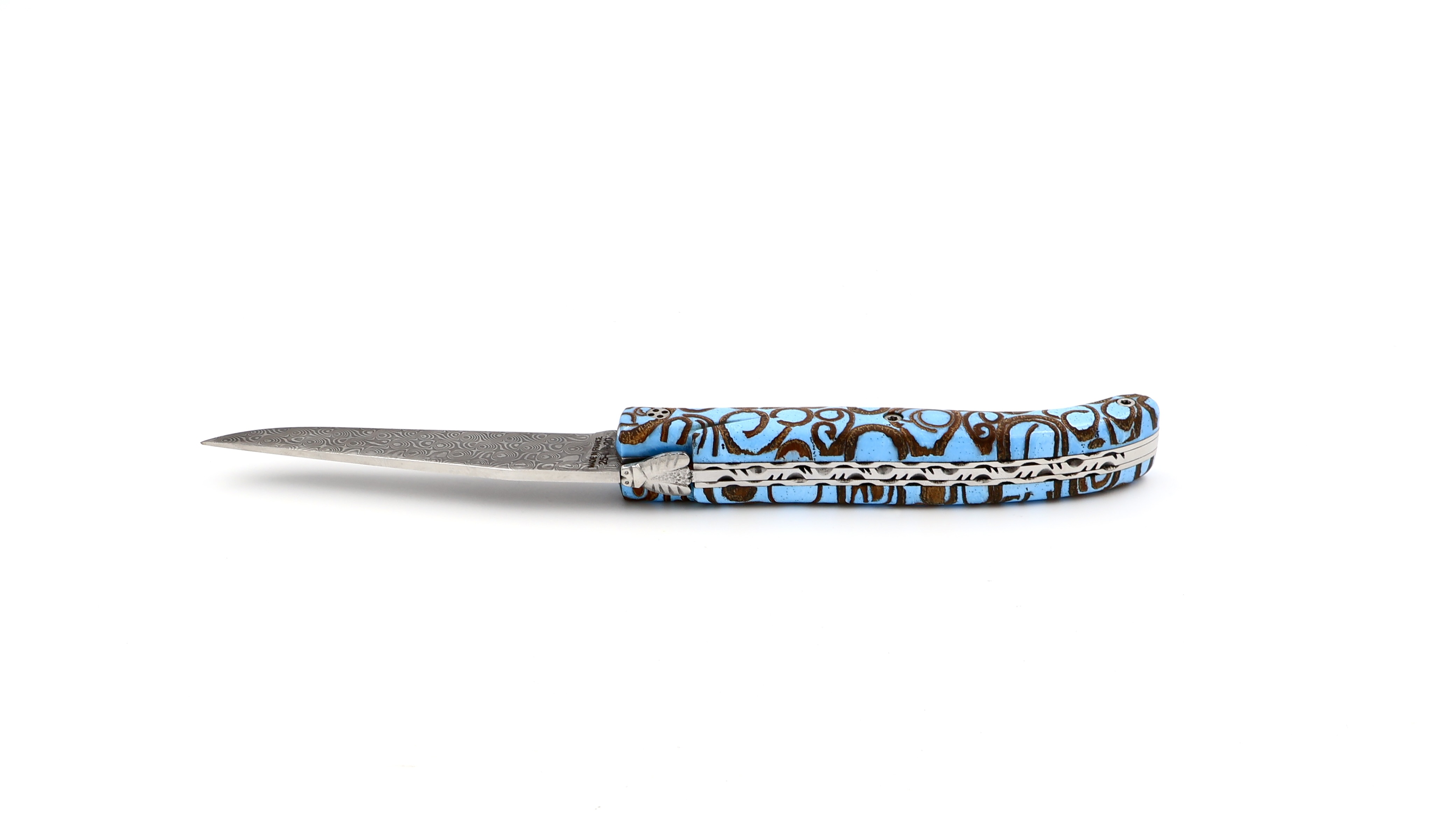 Claude DOZORME Laguiole Messer L'Atelier Canella hellblau 12 cm Damastklinge  