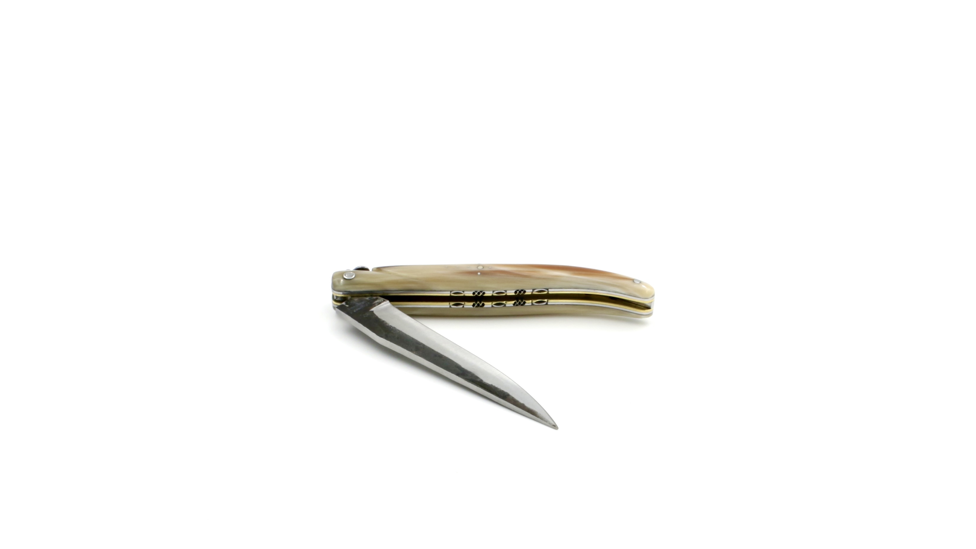 Laguiole en Aubrac Brut de Forge  Hornspitze massiv Messingplatine Doppelplatine 12 cm