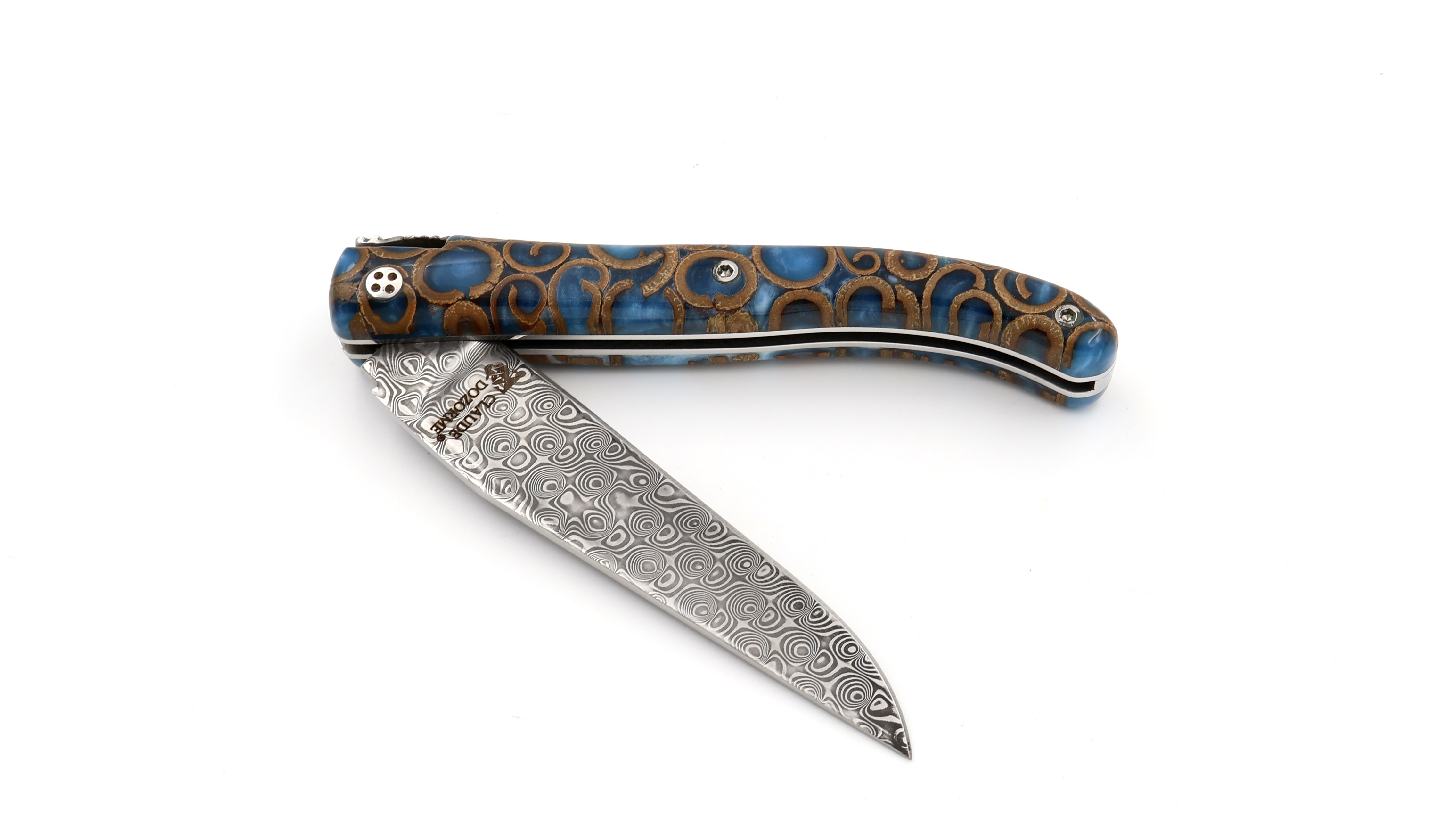 Claude DOZORME Laguiole Messer L'Atelier Canella blau 12 cm Damastklinge   