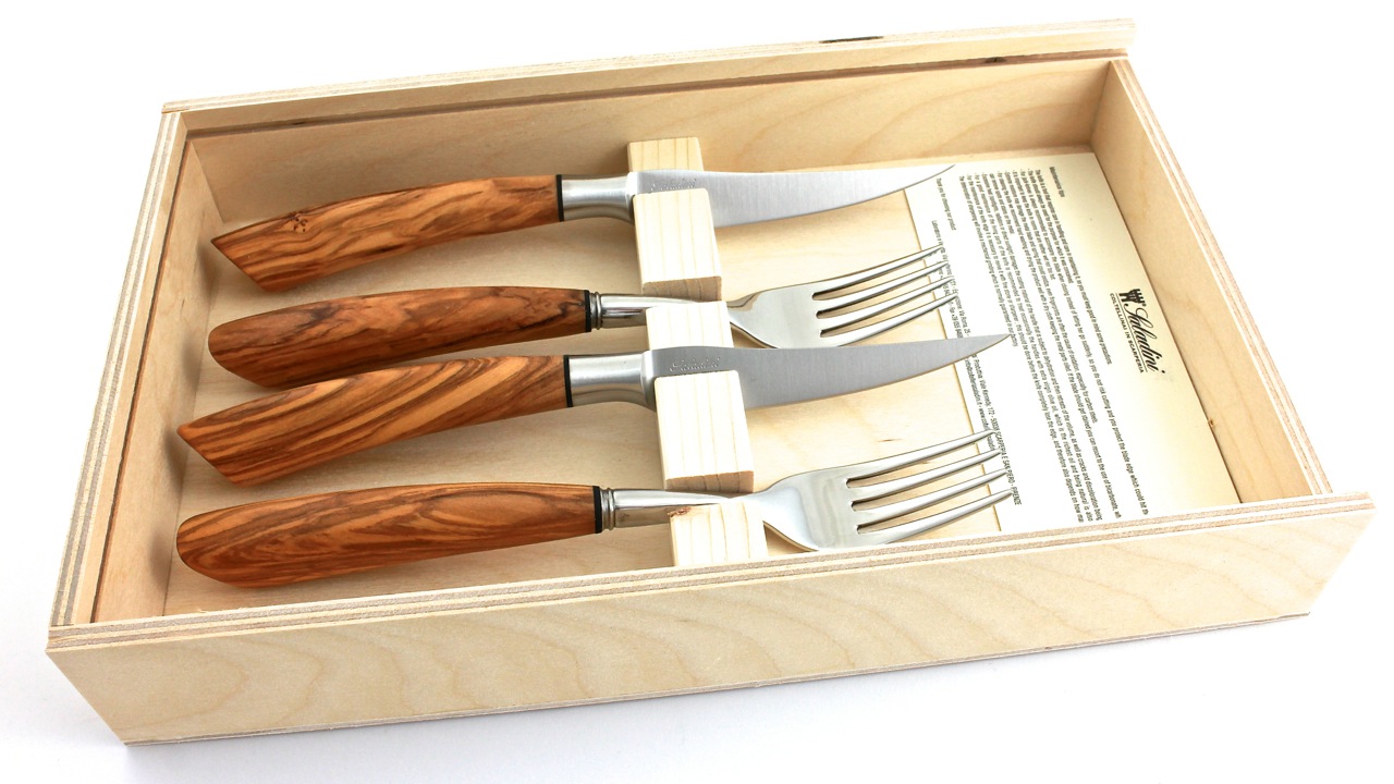 Saladini 2 Steakmesser 2 Gabeln Olive Set für zwei Personen