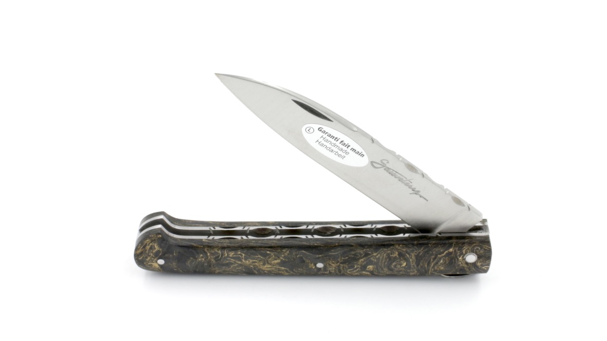 Sauveterre Messer FATCARBON  DARK MATTER gold gulliochiert 11 cm