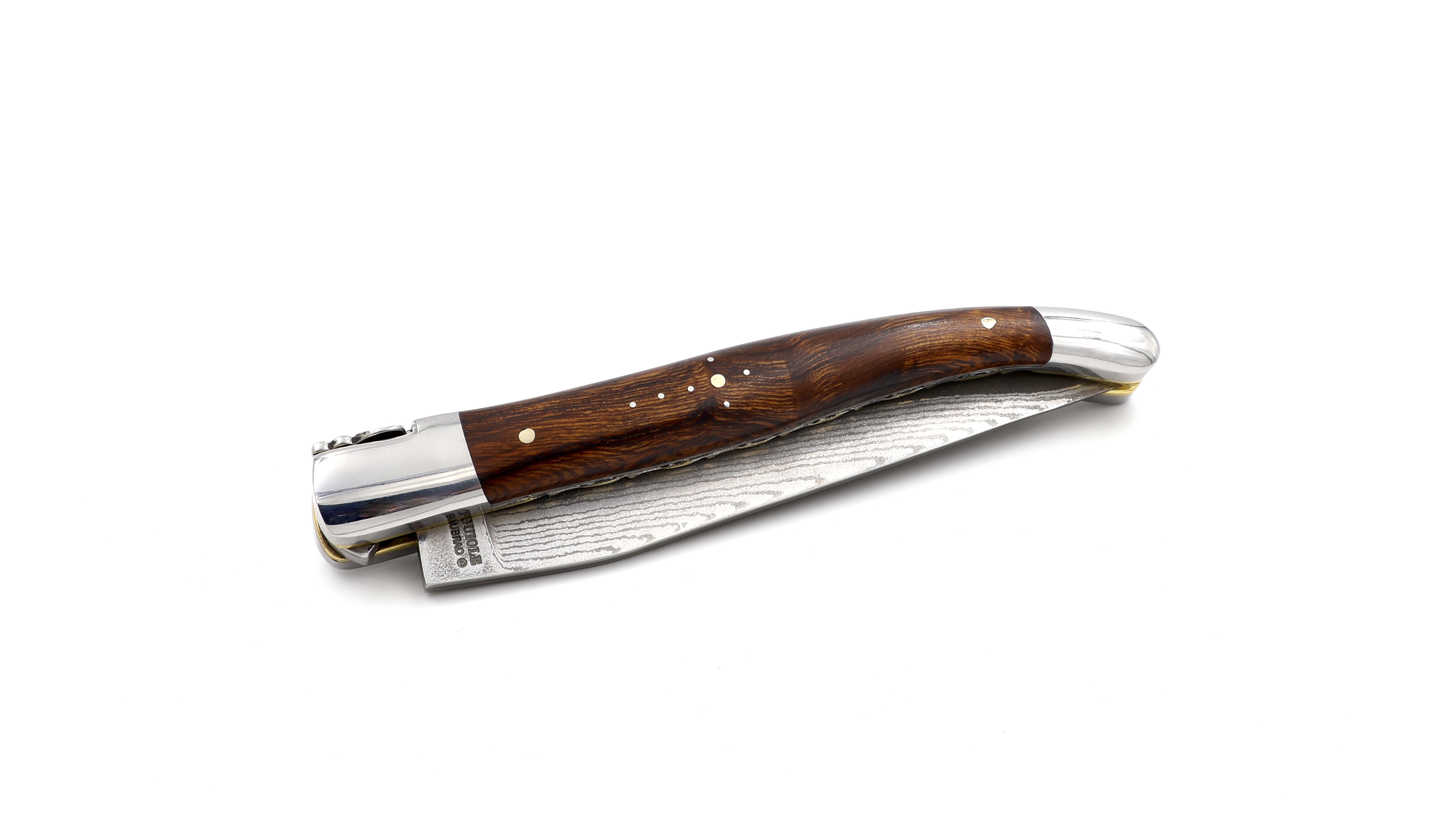 Laguiole en Aubrac jap. Damastklinge Wüsteneisenholz Wurzel poliert Messing Doppelplatine 12 cm Laguiole en Aubrac jap. Damastklinge Wüsteneisenholz Wurzel poliert Messing Doppelplatine 12 cm