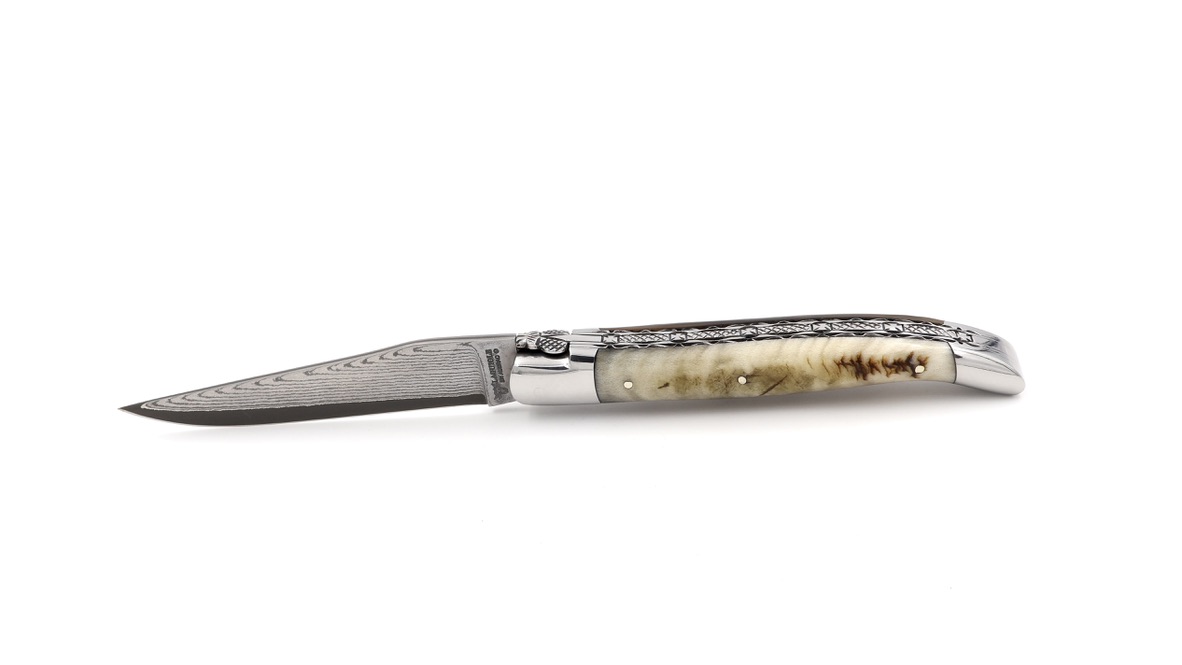 Laguiole en Aubrac jap. Damastklinge Widderhorn Doppelplatine 12 cm 