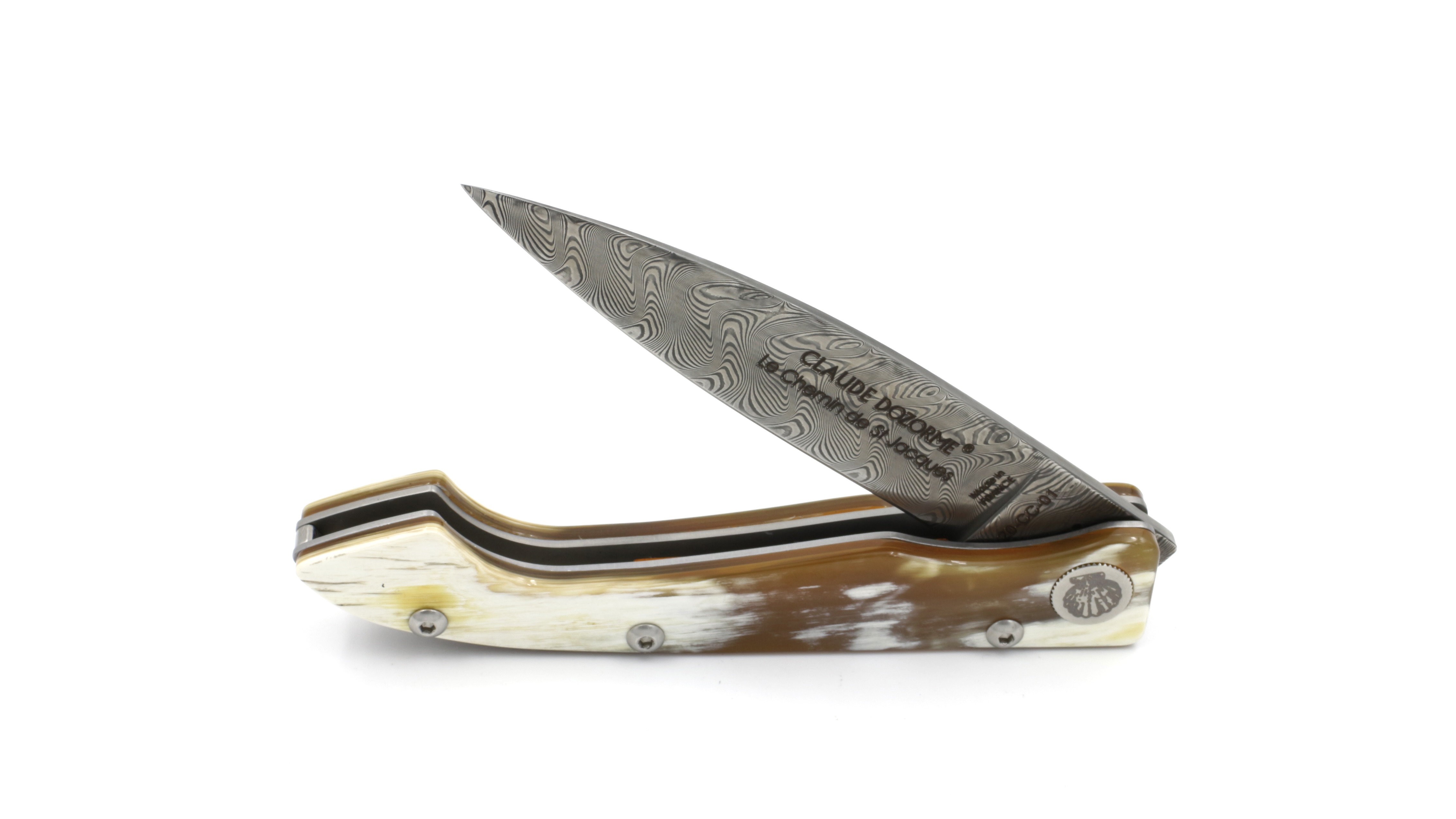 Claude DOZORME Capucin Compostelle horn tip damascus blade