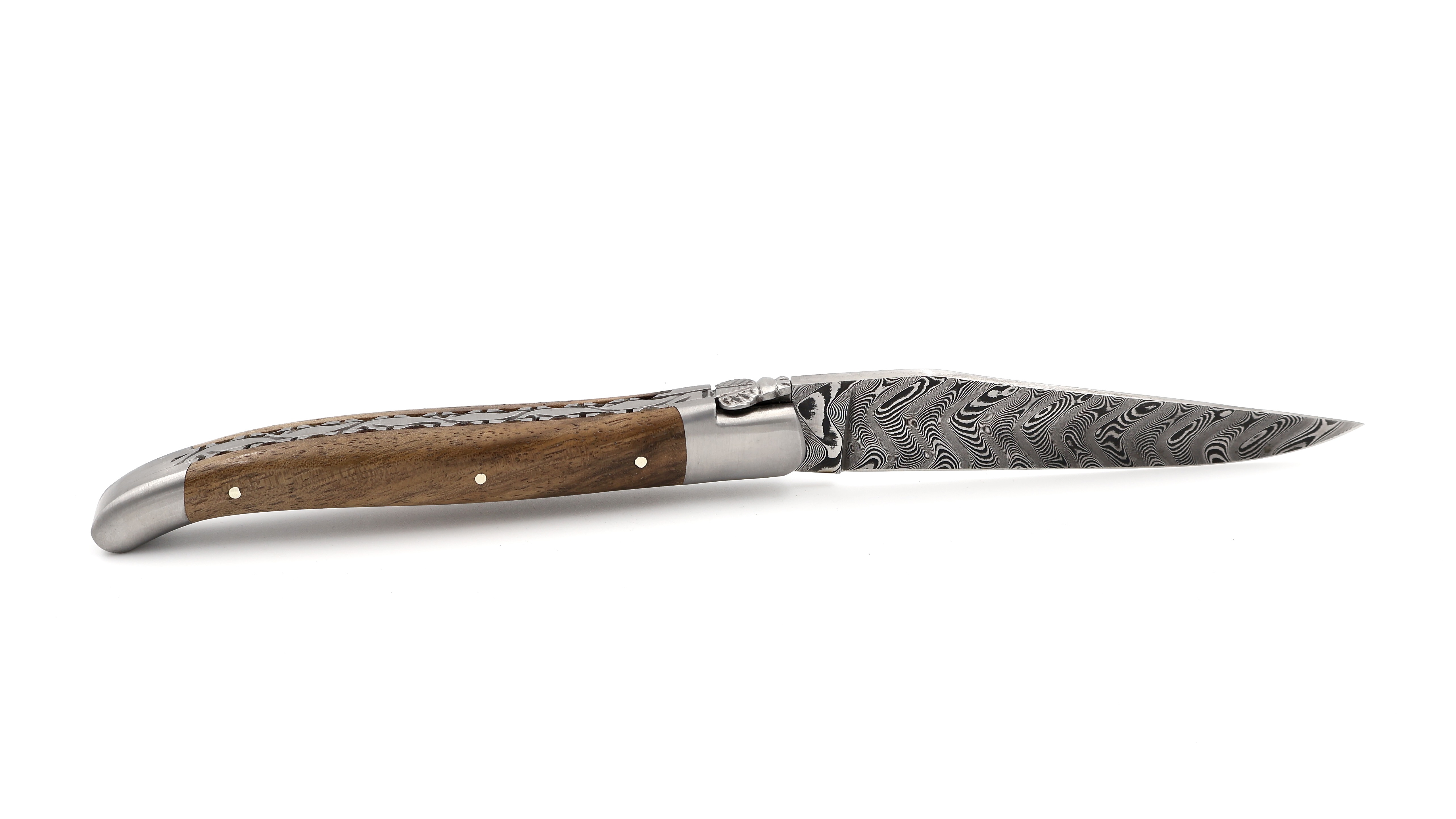 Laguiole en Aubrac  DSC® Carbon Damast Walnussholz guillochierte Platine 12 cm