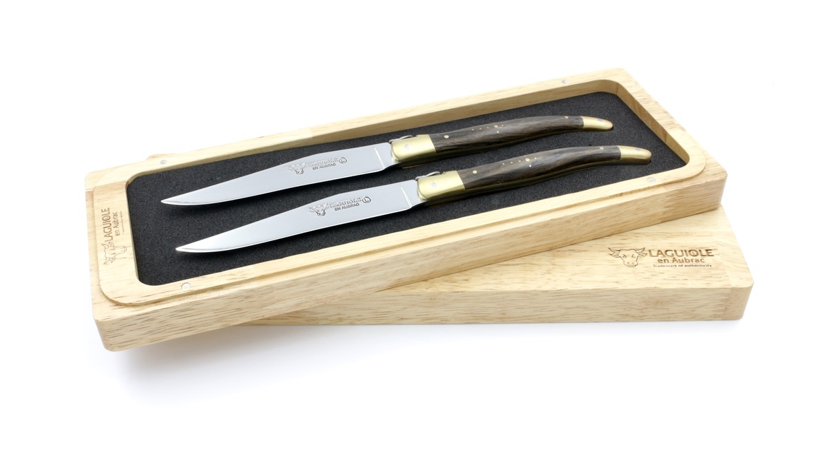 Laguiole en Aubrac fossile Mooreiche Messing Laguiole Steakmesser Set