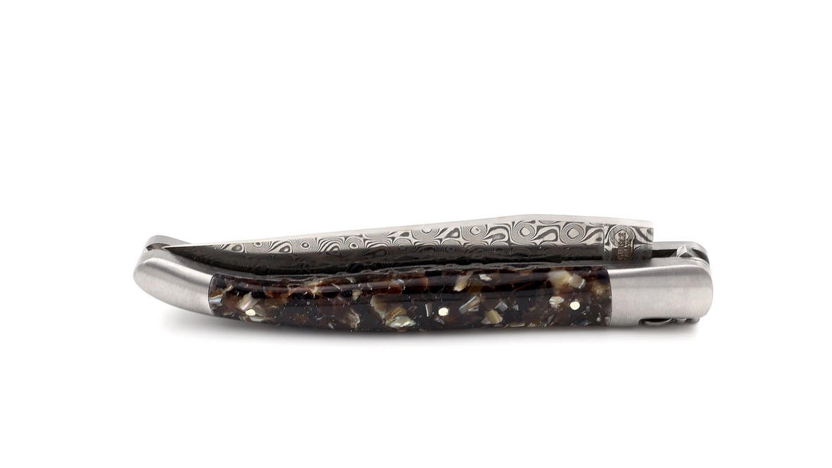 Laguiole en Aubrac DSC® damascus, abalone & mussel shell doubleplates 12 cm