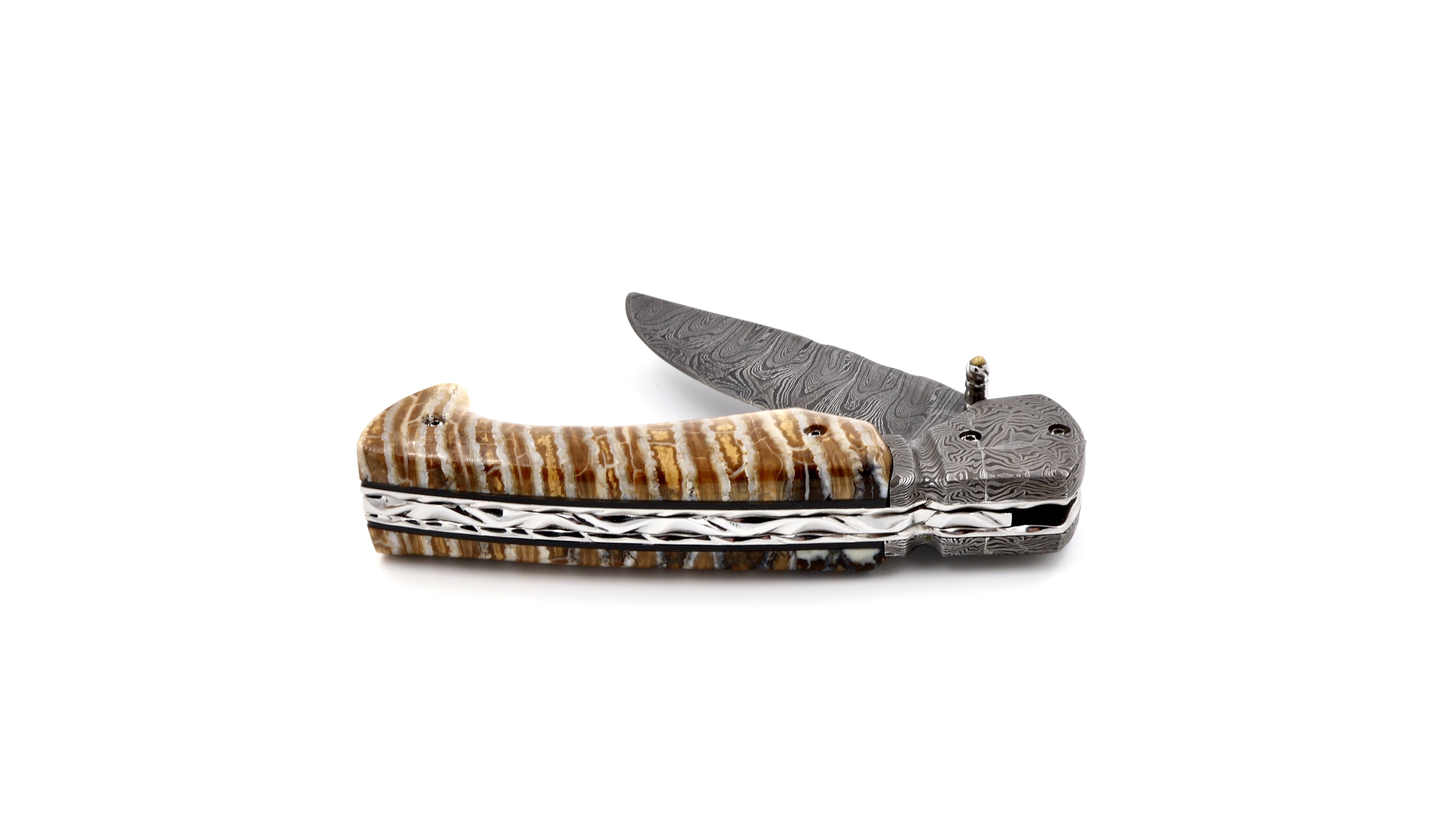 Olivier Moretti Linerlock Taschenmesser Mammutbackenzahn Damastklinge Olivier Moretti Linerlock Taschenmesser Mammutbackenzahn Damastklinge