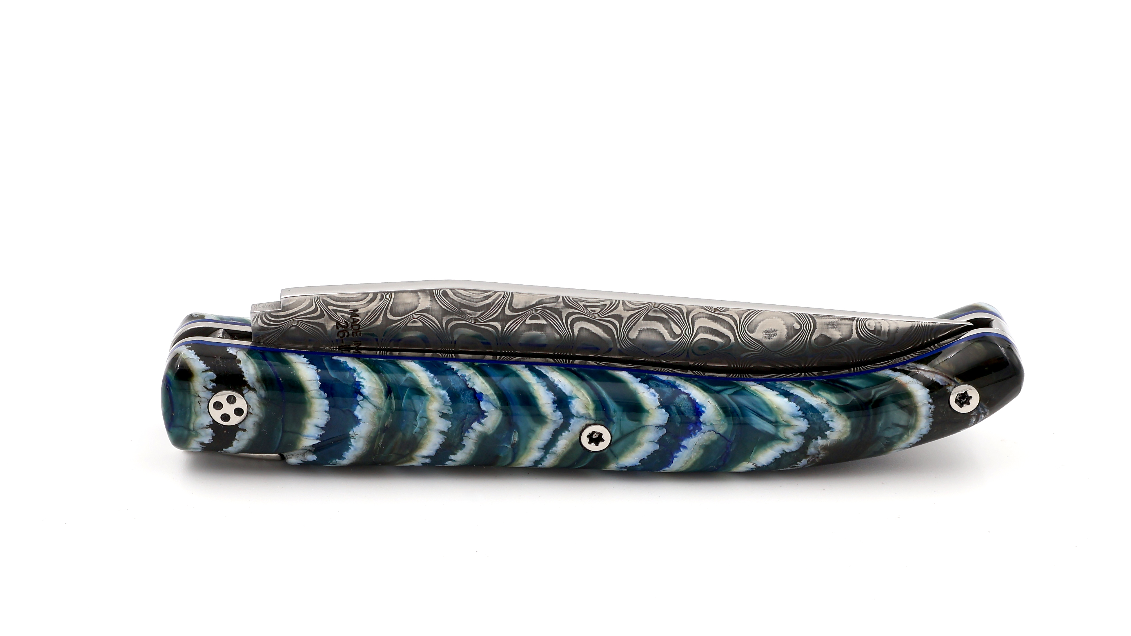 Claude DOZORME Laguiole Messer L'ATELIER Mammut-Backenzahn blau 12 cm Damastklinge