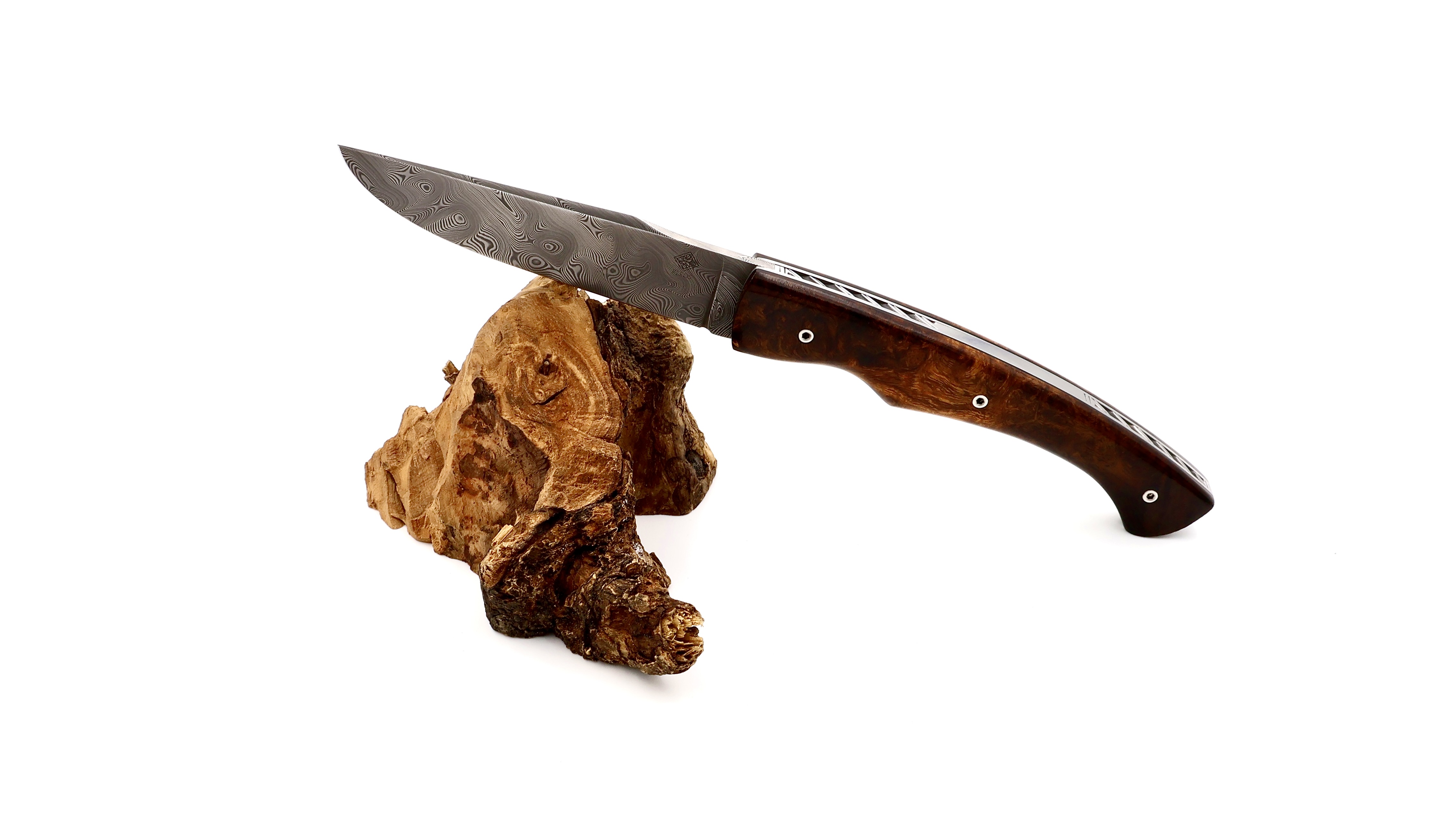 KLEOS folding knife LYKOS burl of ironwood damascus blade