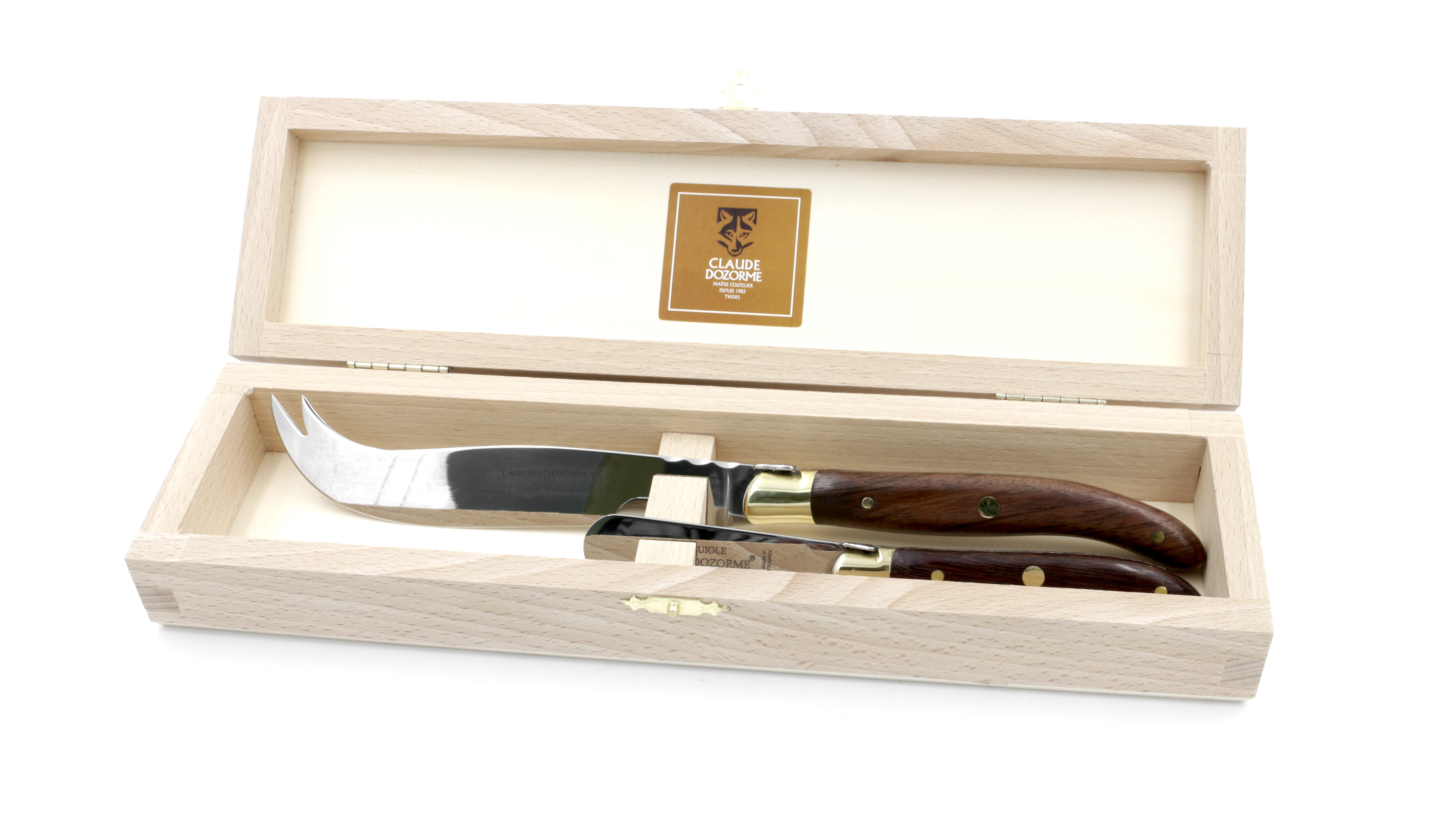 Claude DOZORME Laguiole cheese knife and butterknife vallerina brass bolster