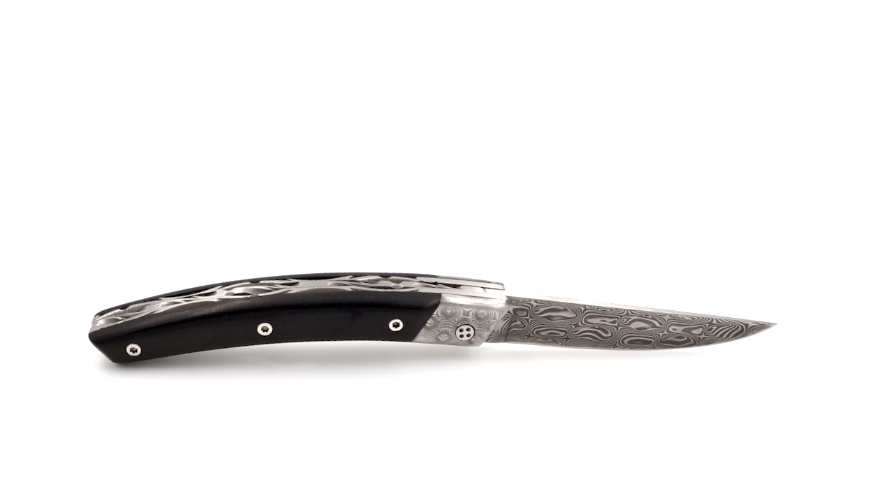 Claude DOZORME Thiers RLT ebony damascus blade and bolsters