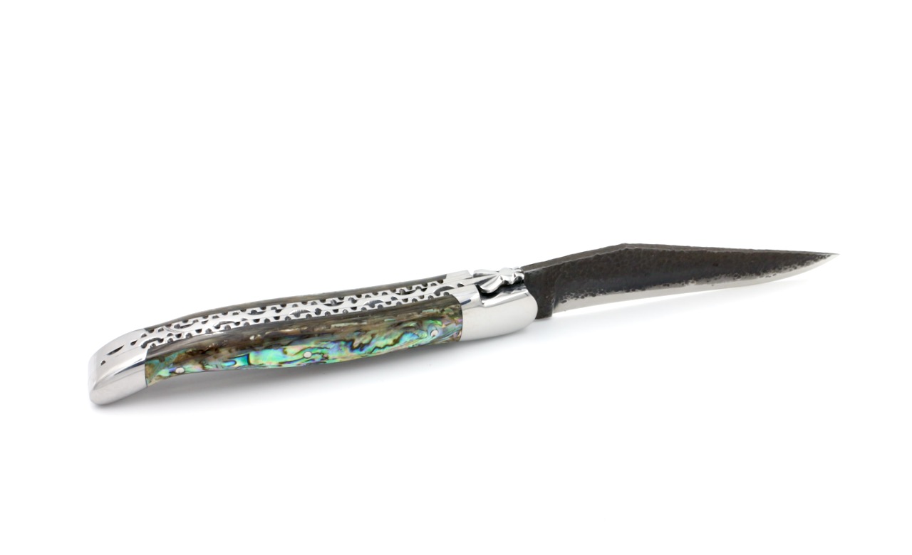 Durand-Abalone-DP-BdF-5 Honoré Durand Laguiole Doppelplatine Klinge Brut de Forge  Abalone 12 cm