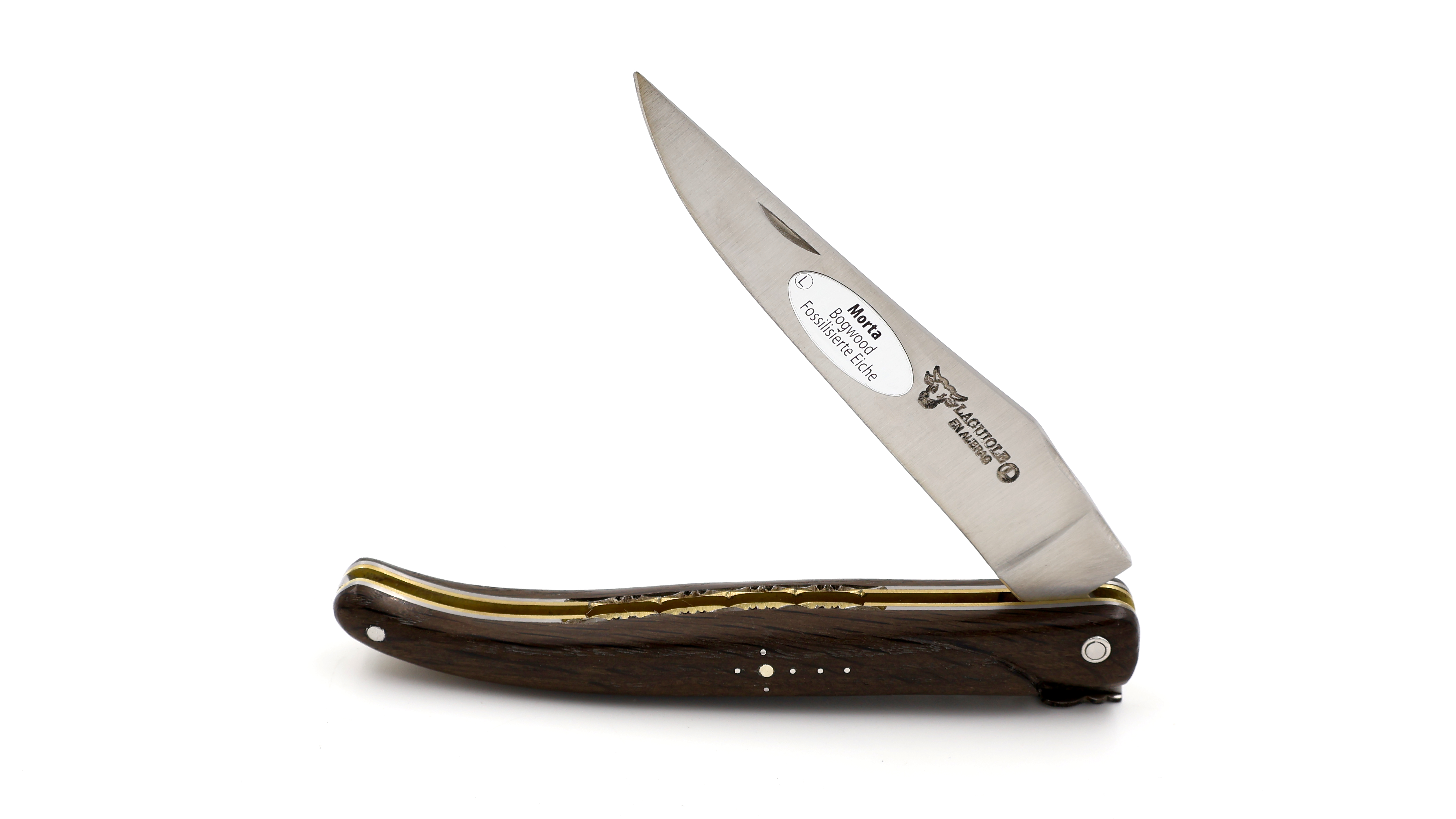 Laguiole en Aubrac Mooreiche massiver Griff Doppelplatine Messingplatine 12 cm