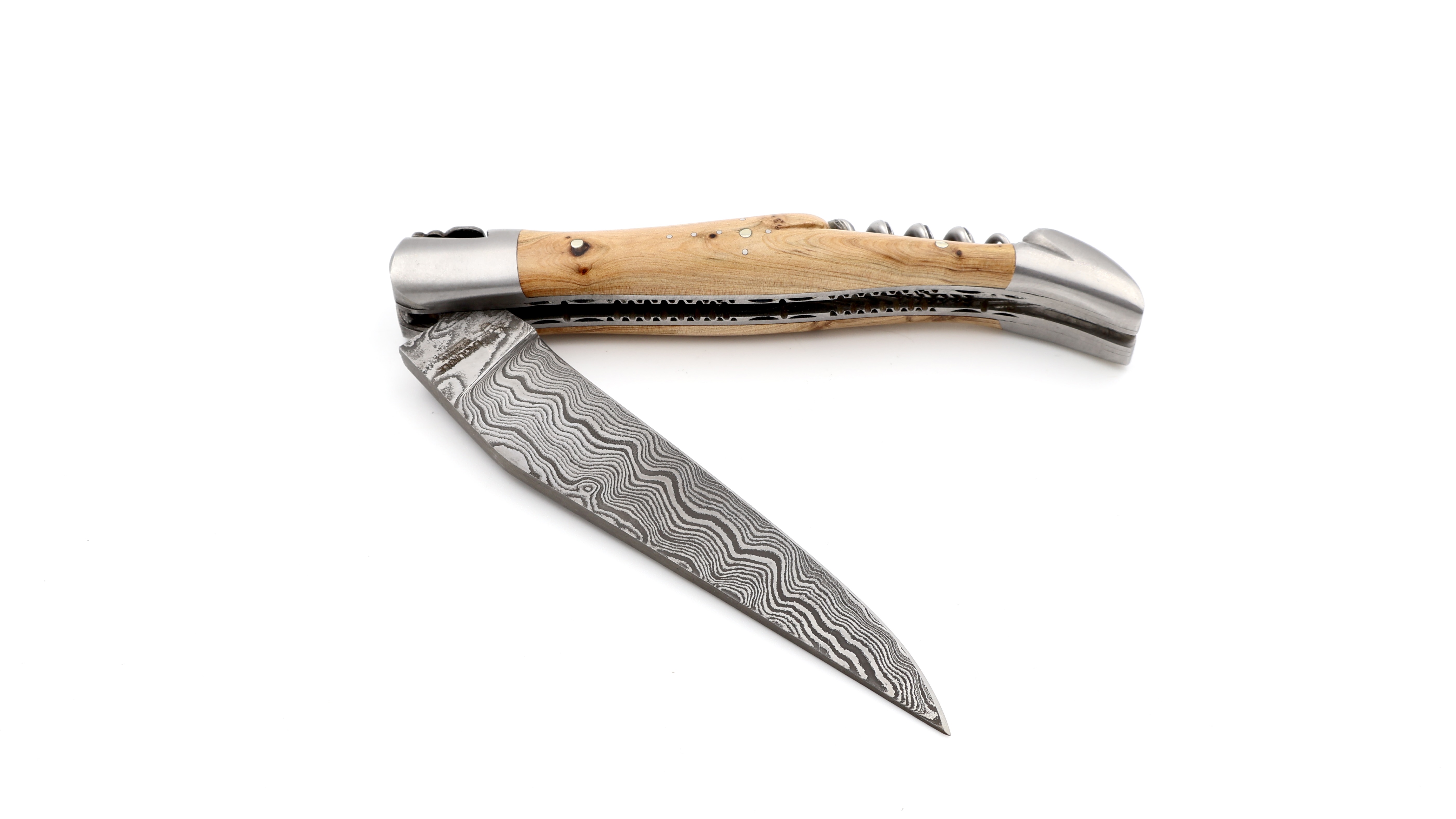 Laguiole en Aubrac double plate knife damascus corkscrew Juniper 12 cm
