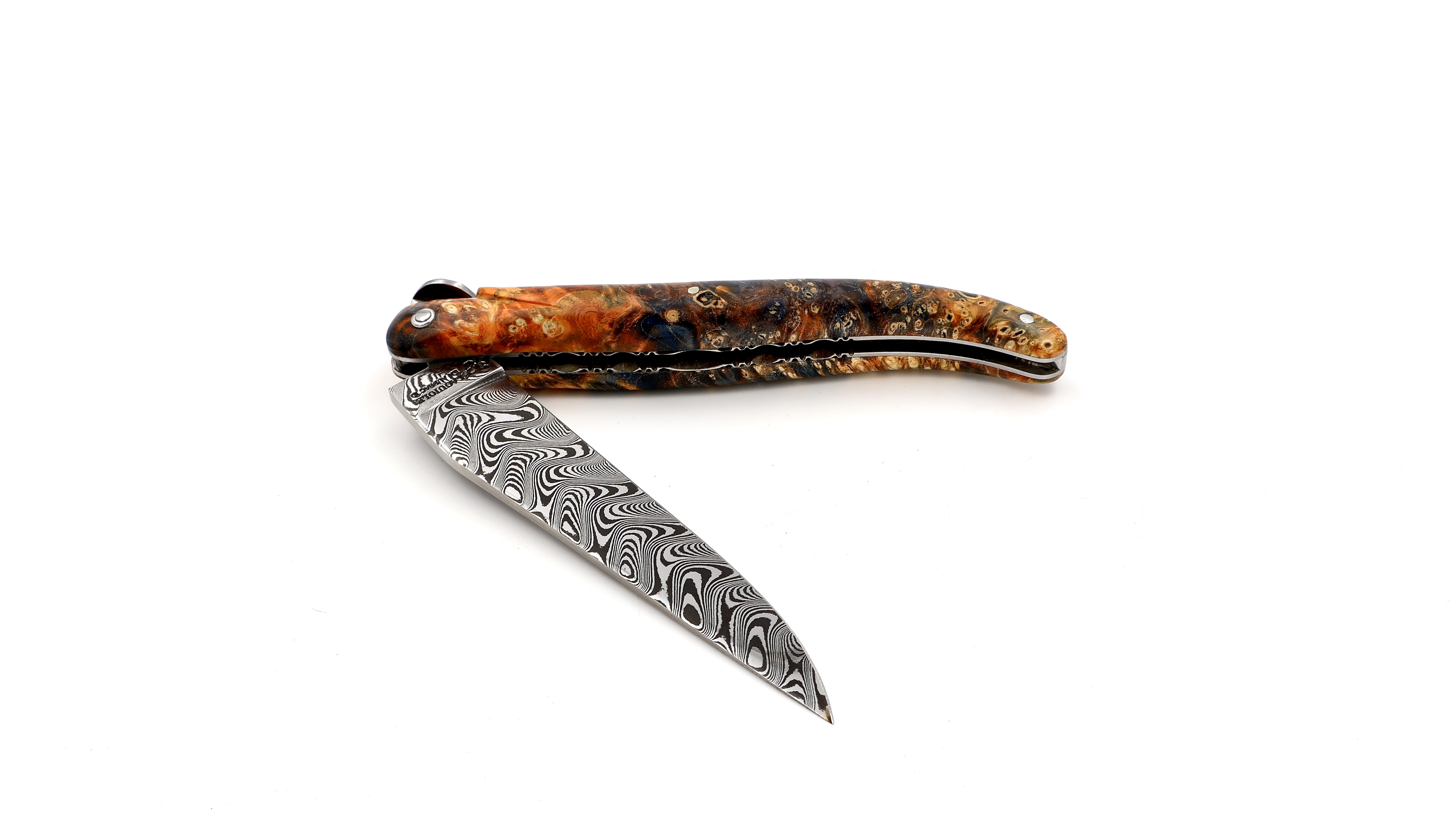 Laguiole en Aubrac Laguiole elder burl with EARTH bee DSC® Carbon damascus 12 cm