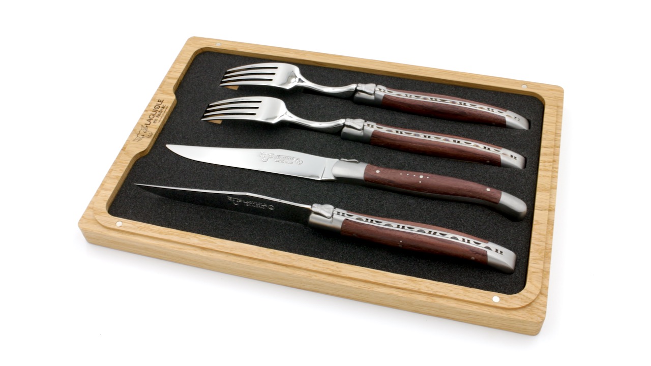 CCF99PZI Laguiole en Aubrac Laguiole Besteck Set Palisander 2 Messer 2 Gabeln