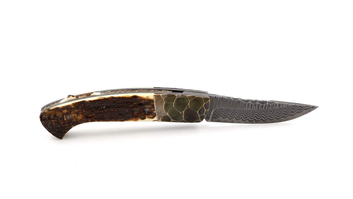 MANU LAPLACE 1515 CUSTOM PRIMITIV Mammutelfenbein & Bronzebacken Damastklinge Damacore®