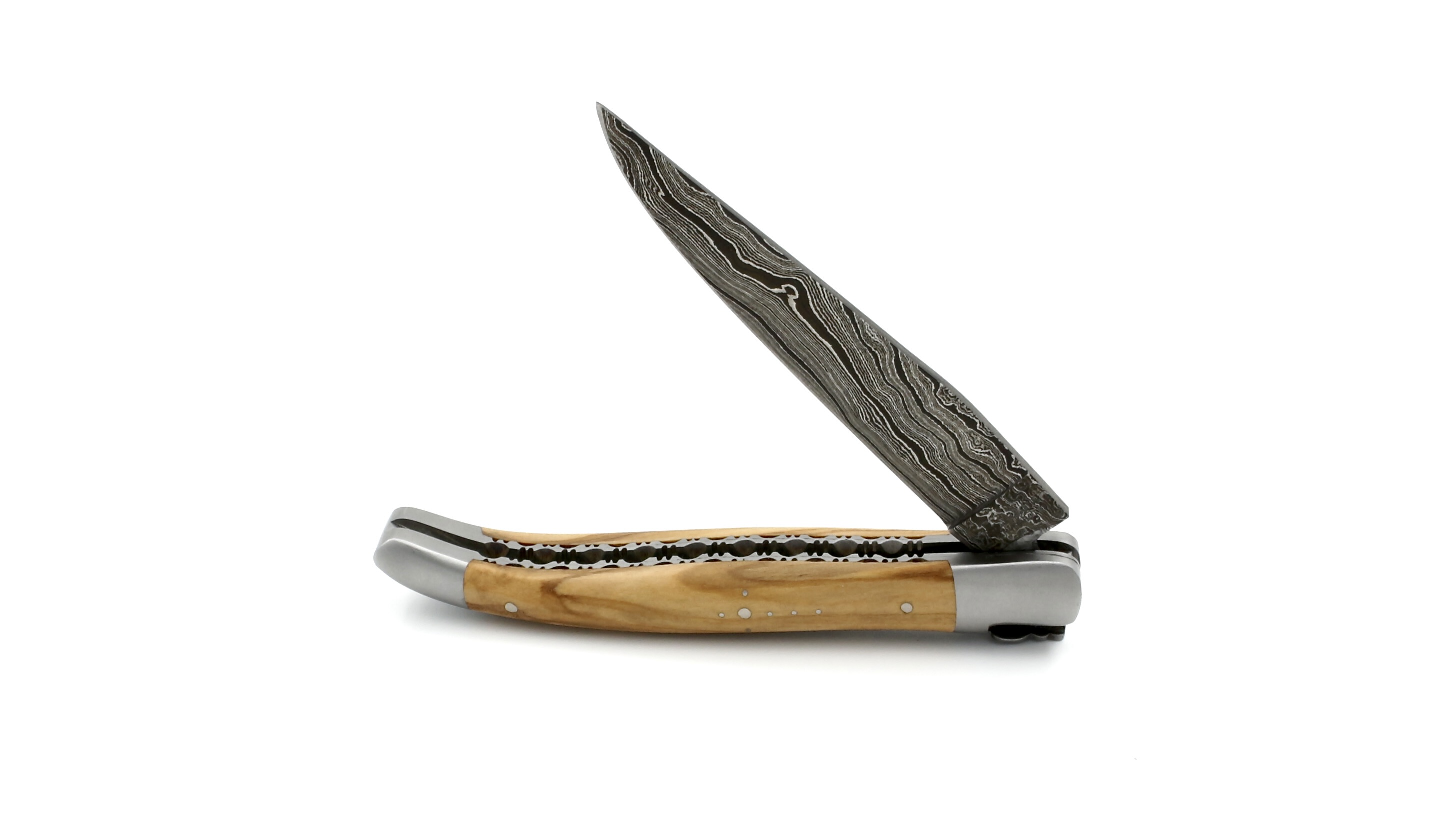 Laguiole en Aubrac double plate knife damascus Olive wood 12 cm