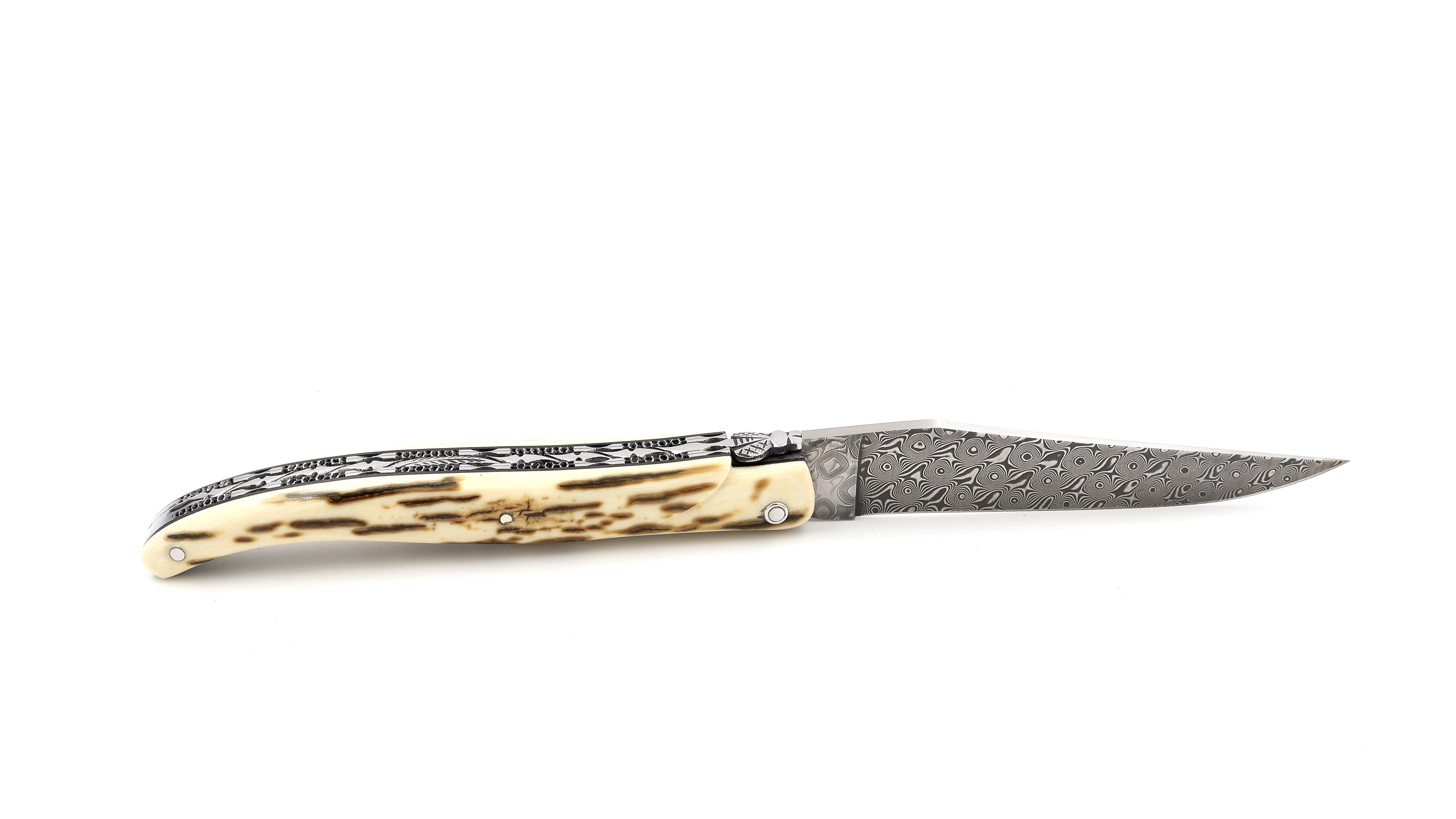 Laguiole en Aubrac DSC® Rosendamast Mammutelfenbein Kruste massiv Doppelplatinen 12 cm