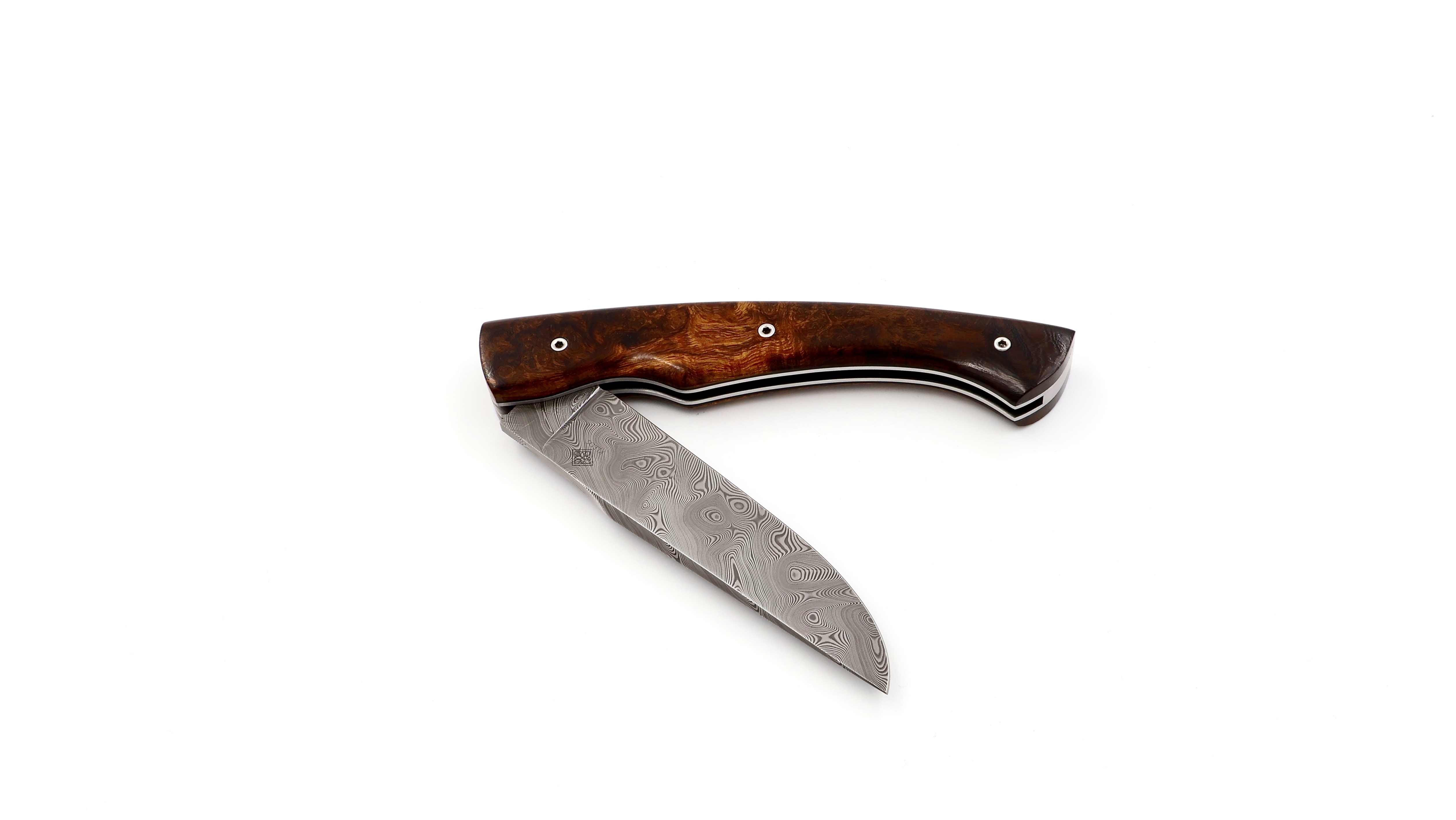 KLEOS folding knife LYKOS burl of ironwood damascus blade