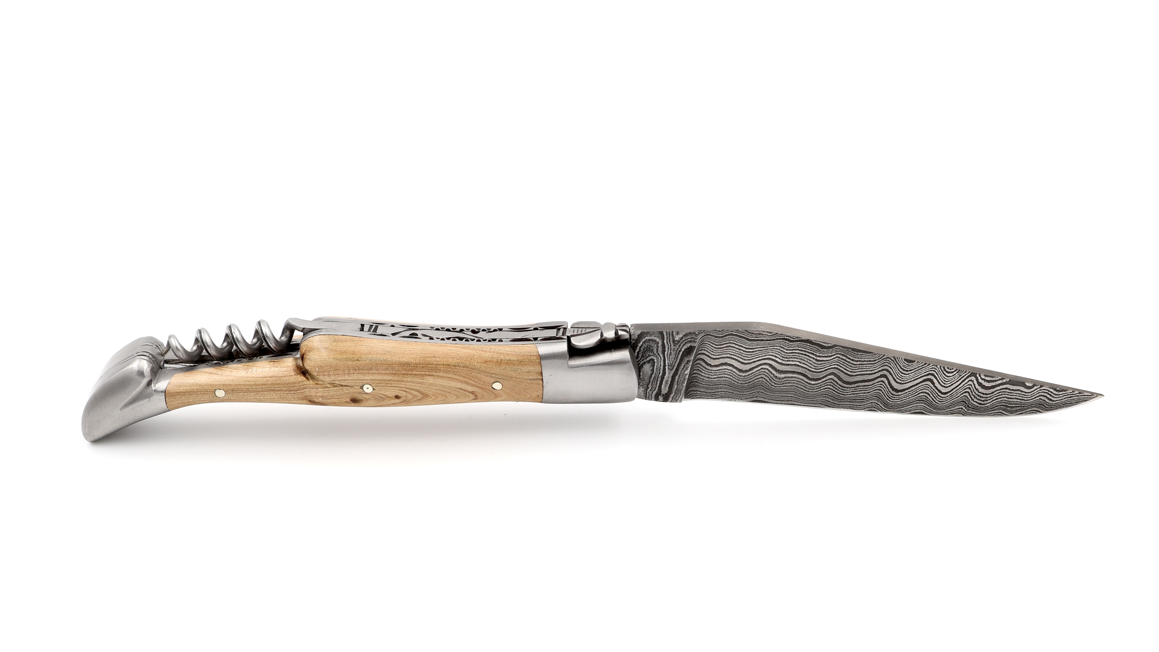 Laguiole en Aubrac double plate knife damascus corkscrew Juniper 12 cm