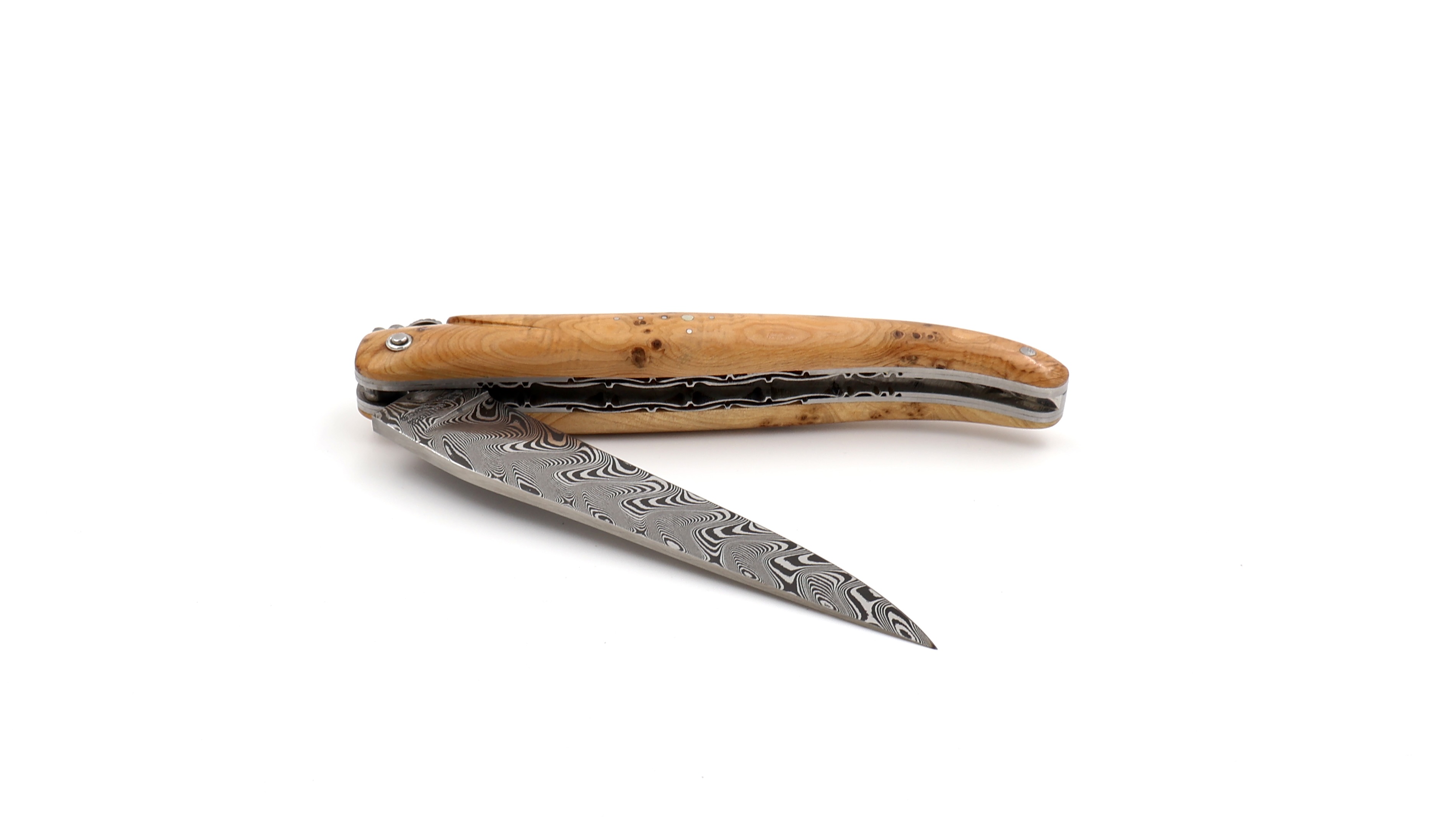 Laguiole en Aubrac  DSC® Carbon Damast Wacholder matt massiv Doppelplatine 12 cm 