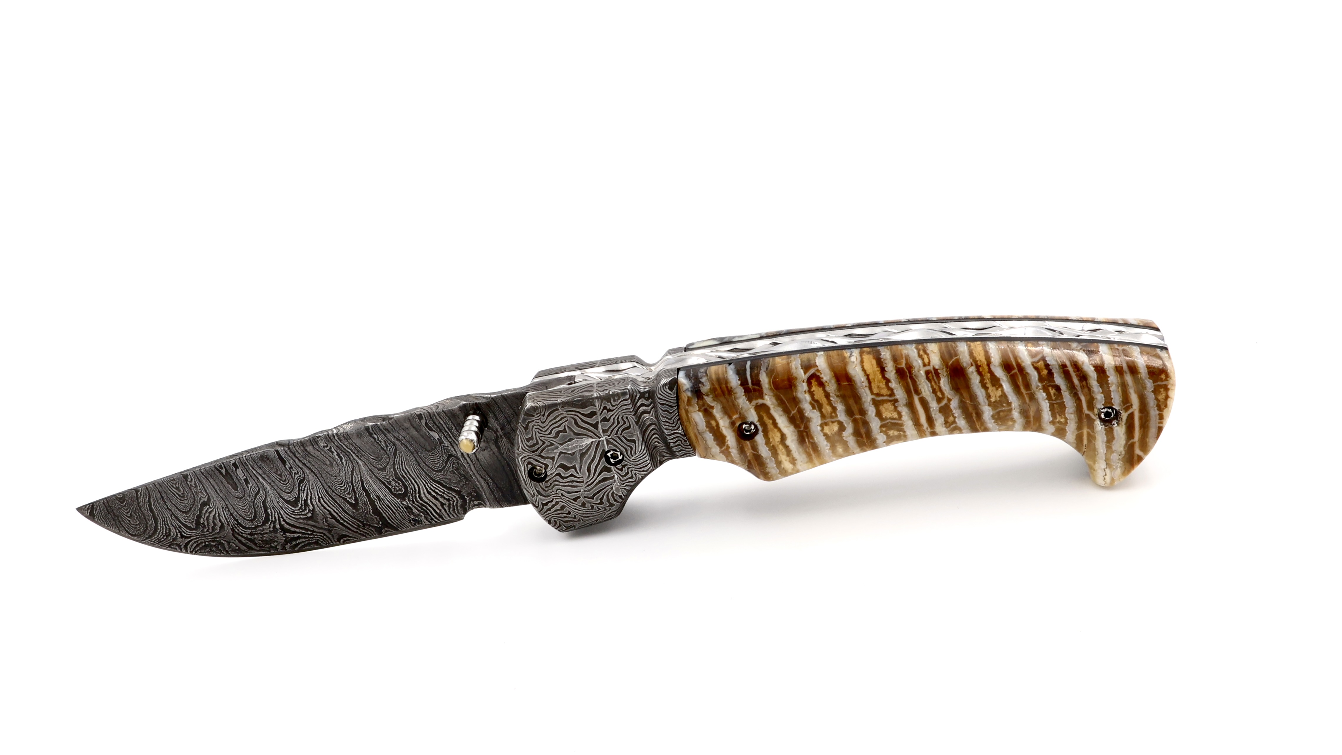 Olivier Moretti Linerlock Taschenmesser Mammutbackenzahn Damastklinge Olivier Moretti Linerlock Taschenmesser Mammutbackenzahn Damastklinge