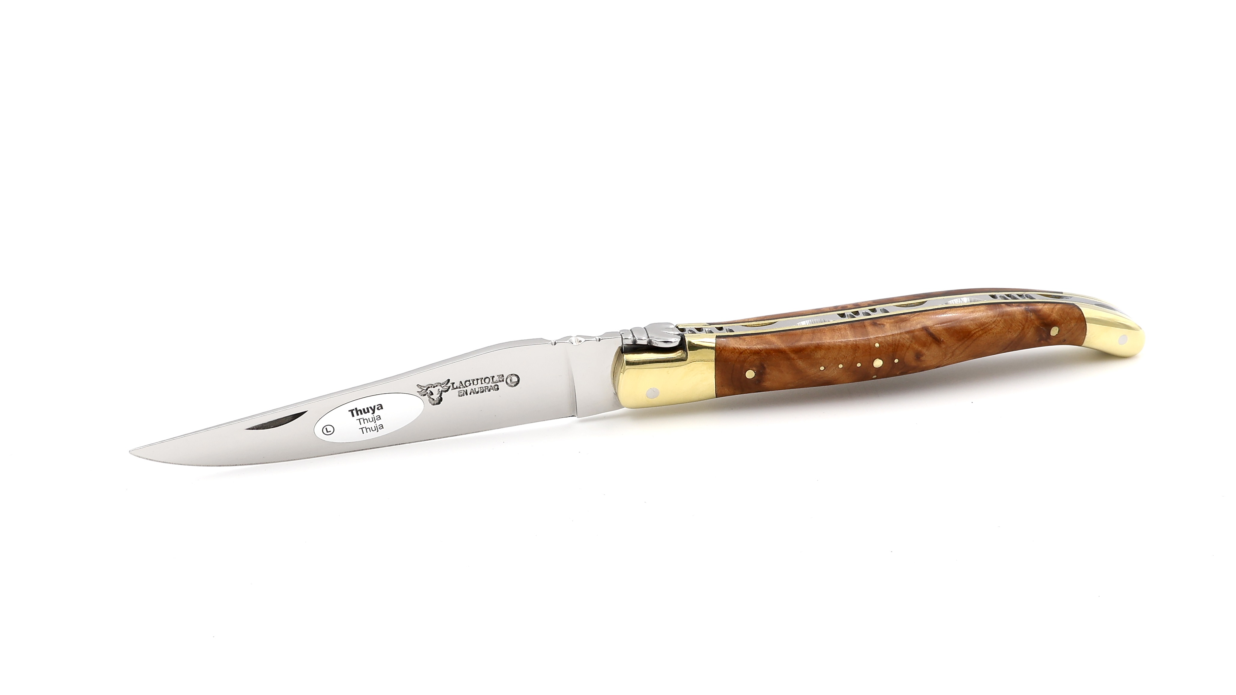 Laguiole en Aubrac Thuya Wurzelholz Messingbacken poliert 12 cm
