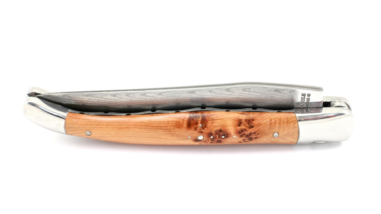 Laguiole en Aubrac double plate knife jap. damascus Juniper shiny 12 cm
