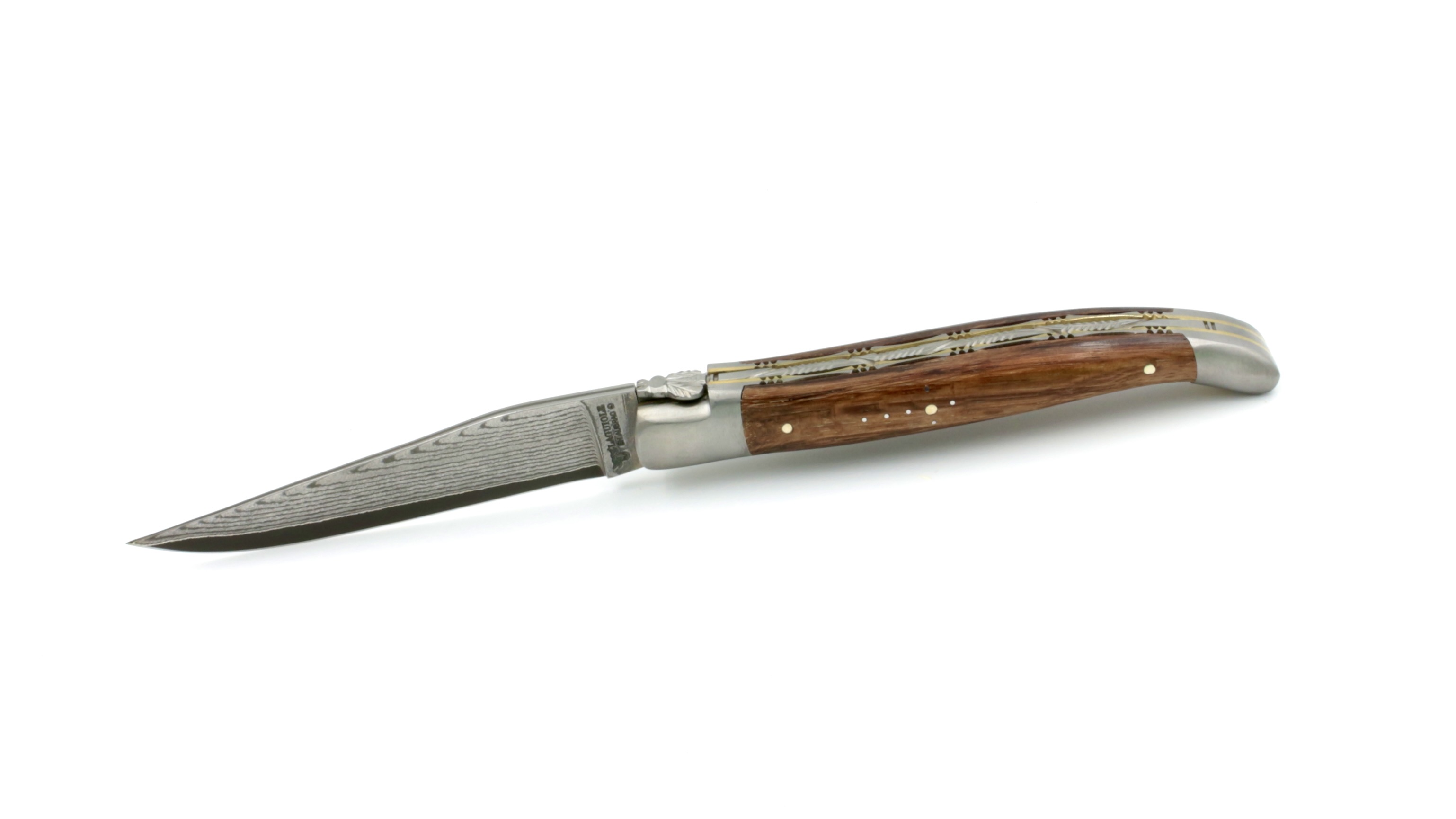 Laguiole en Aubrac jap. Damastklinge Weinstock Doppelplatine/Messingplatine 12 cm Laguiole en Aubrac jap. Damastklinge Weinstock Doppelplatine/Messingplatine 12 cm