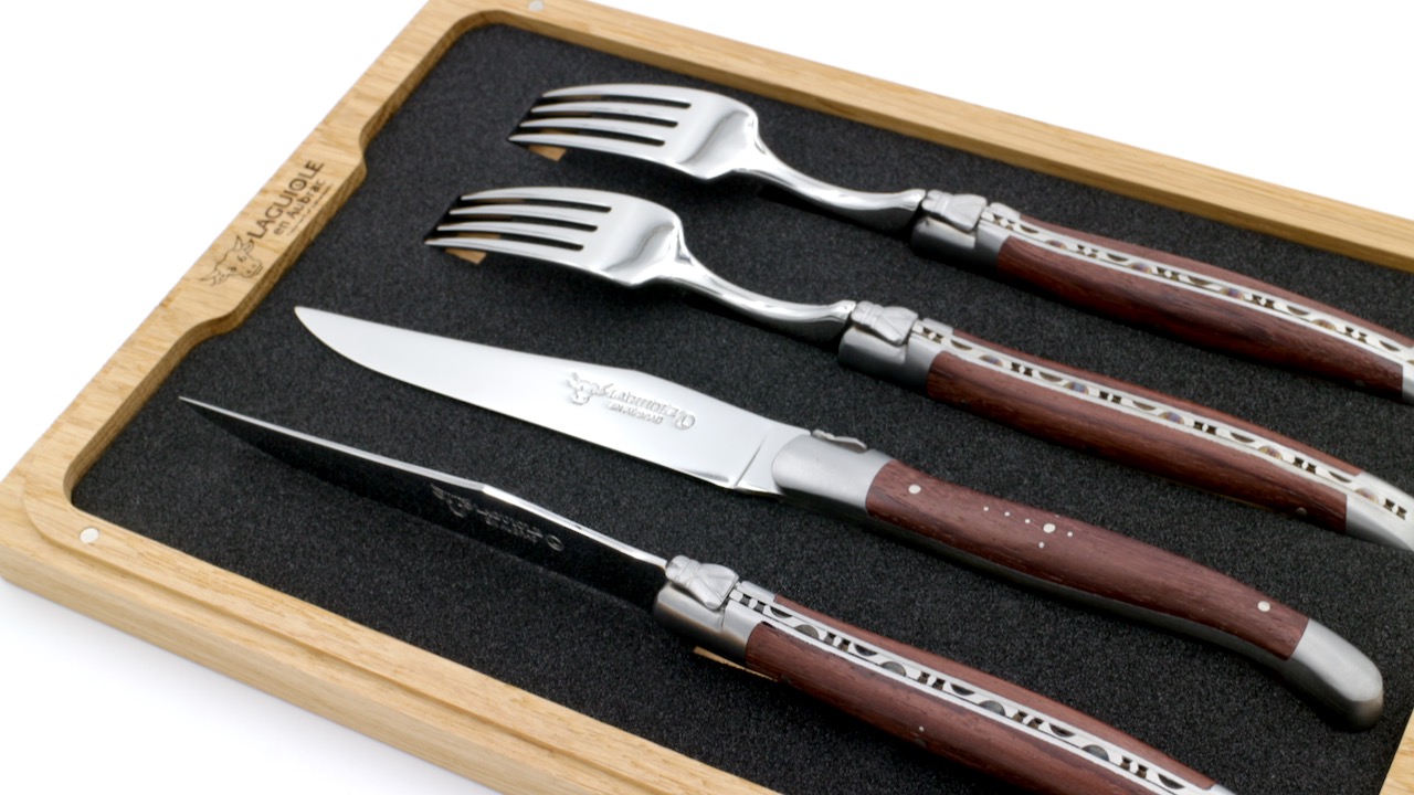 CCF99PZI-1 Laguiole en Aubrac – 4-teiliges Besteckset aus Palisander (2 Messer, 2 Gabeln)
