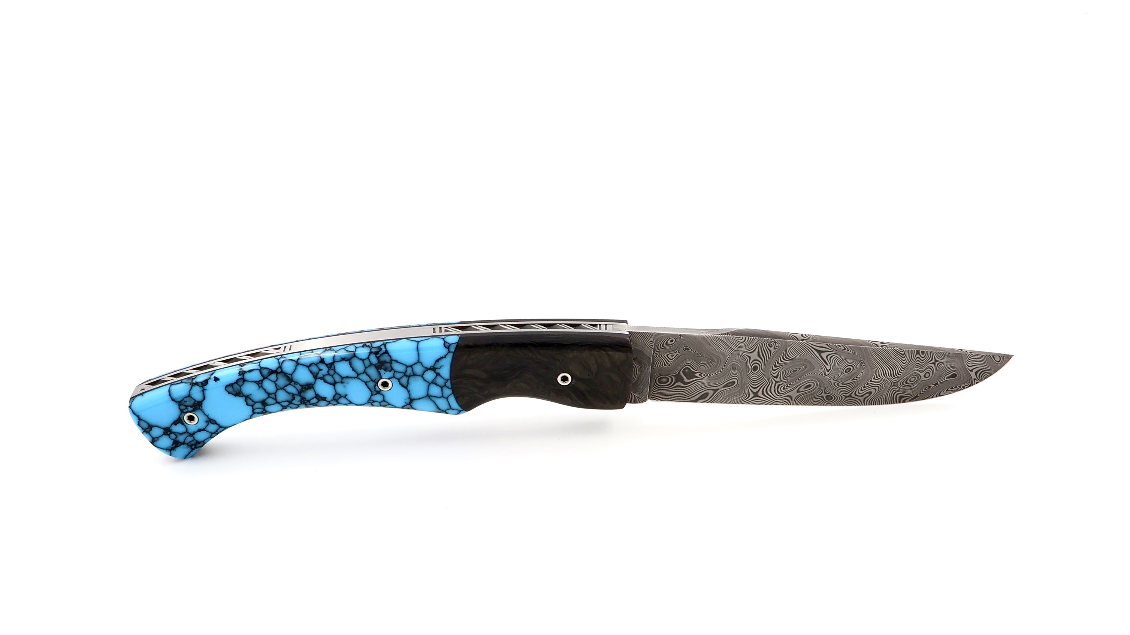 KLEOS folding knife LYKOS Türkis stone and carbonfiber damascus blade