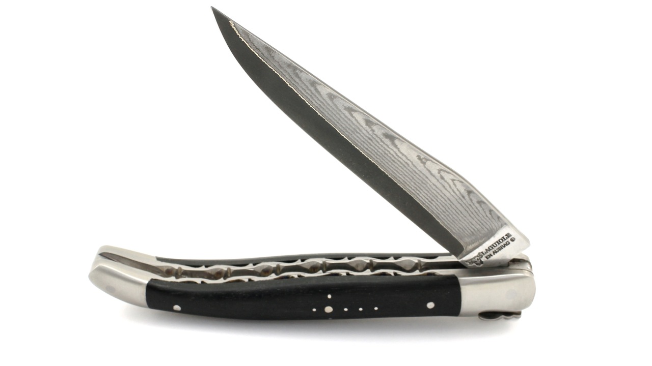 Jap-Damast-EBI-DP-4 Laguiole en Aubrac jap. Damastklinge Ebenholz matt Doppelplatine 12 cm