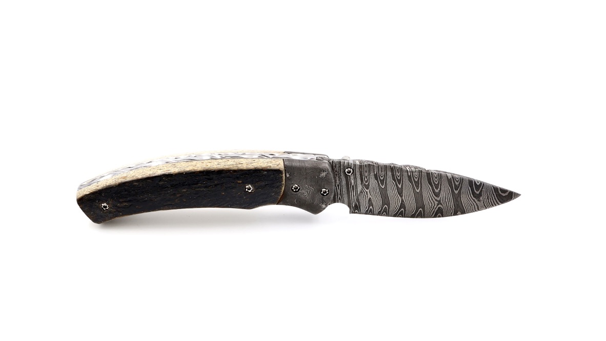 Olivier Moretti Linerlock Taschenmesser Mammutknochen Damastklinge Olivier Moretti Linerlock Taschenmesser Mammutknochen Damastklinge