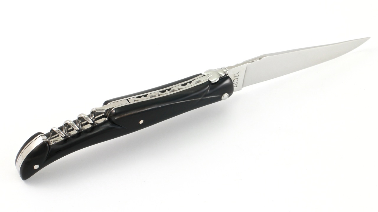 Buffel-Massiv-Korkenzieher-5 Laguiole en Aubrac buffalo horn full handle with corkscrew 12 cm