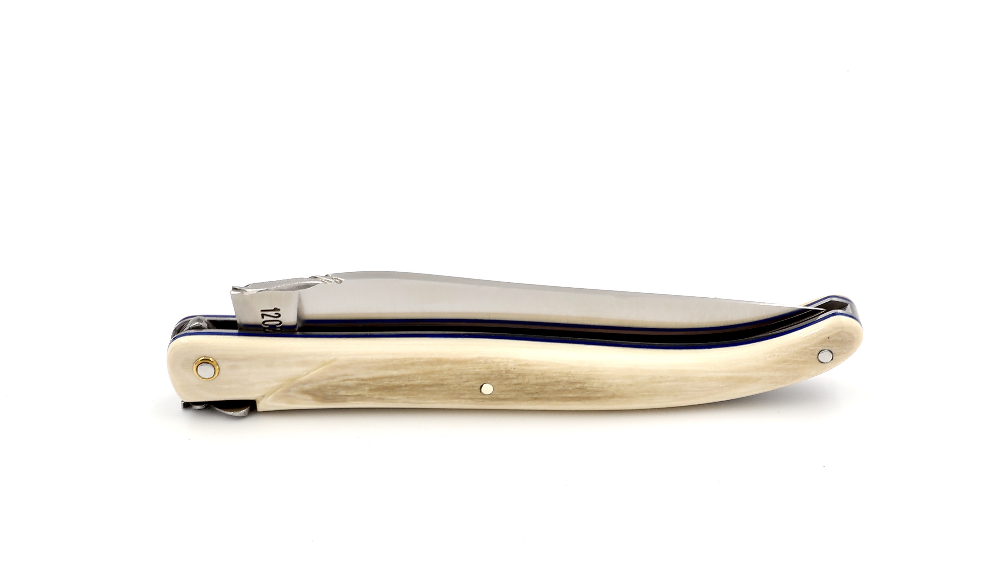 Laguiole en Aubrac Laguiole knife unique piece full handle mammoth ivory 12 cm