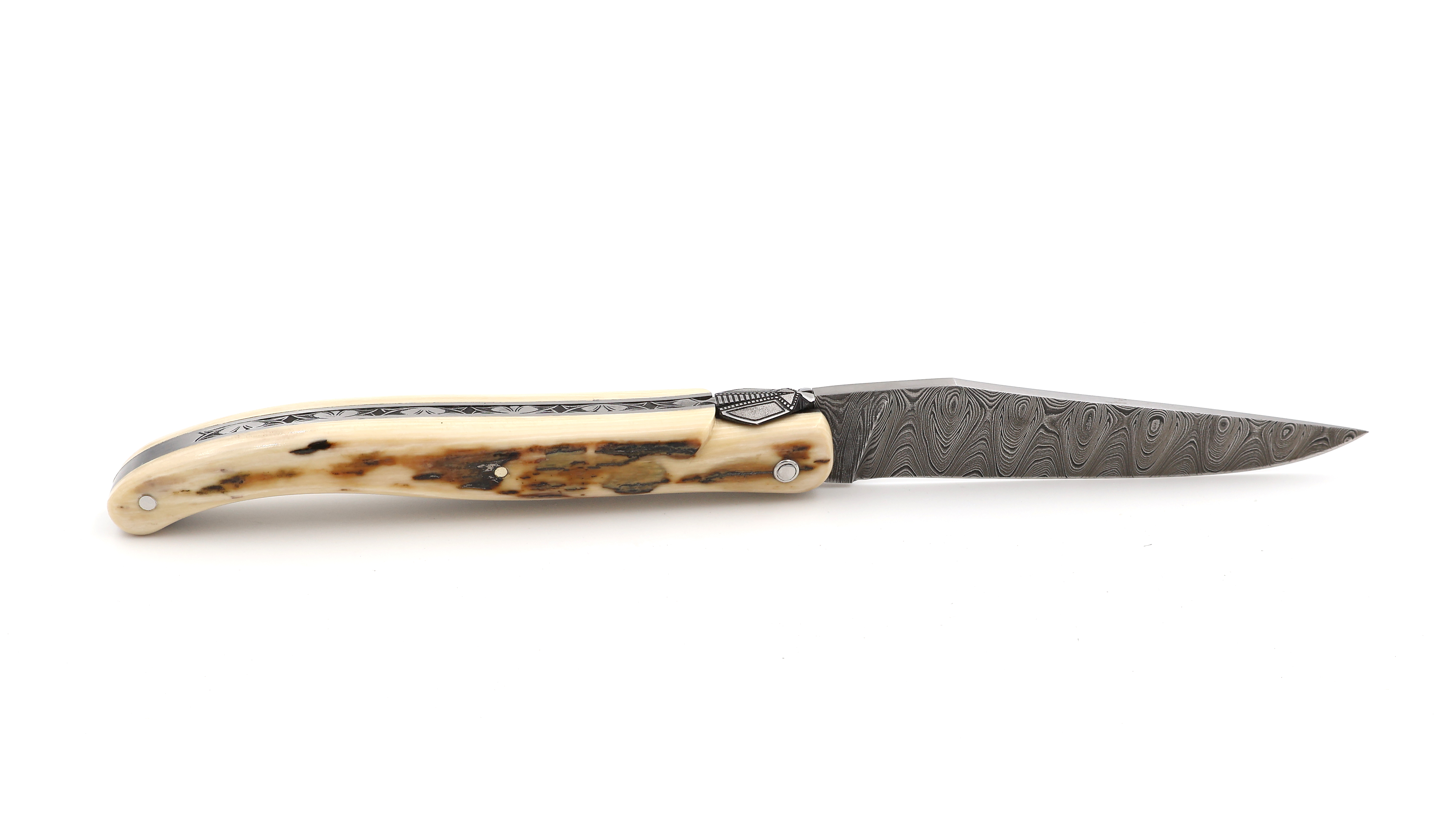 Meisterstück Laguiole en Aubrac Mammutelfenbein Kruste Torsions Damast 12 cm