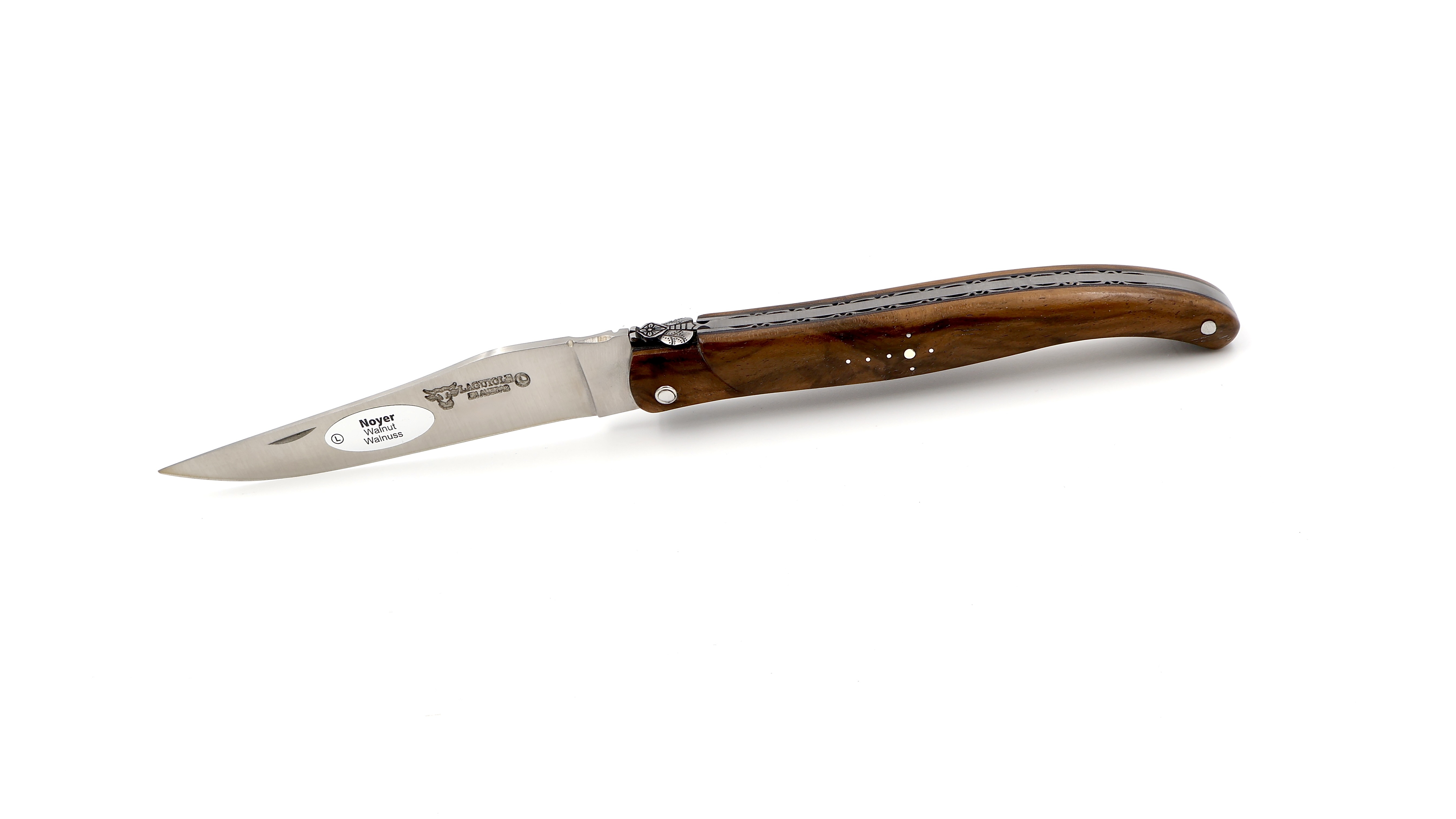 Laguiole en Aubrac Walnuss Wurzelholz guillochiert 3-D Biene massiver Griff 12 cm 
