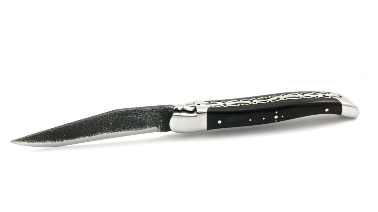 Durand-DP-BDF-BUI-4 Honoré Durand Laguiole  Doppelplatine handgehämmerte Klinge Brut de Forge Büffelhorn 12 cm