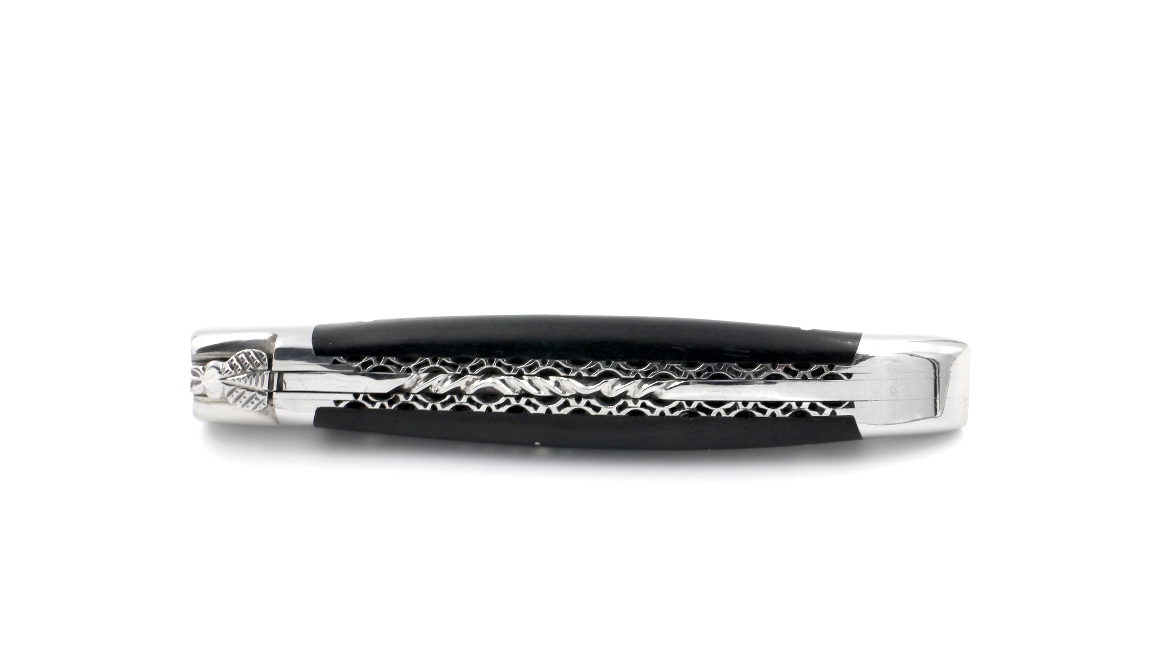 Laguiole en Aubrac double plate knife jap. damascus Ebony 12 cm