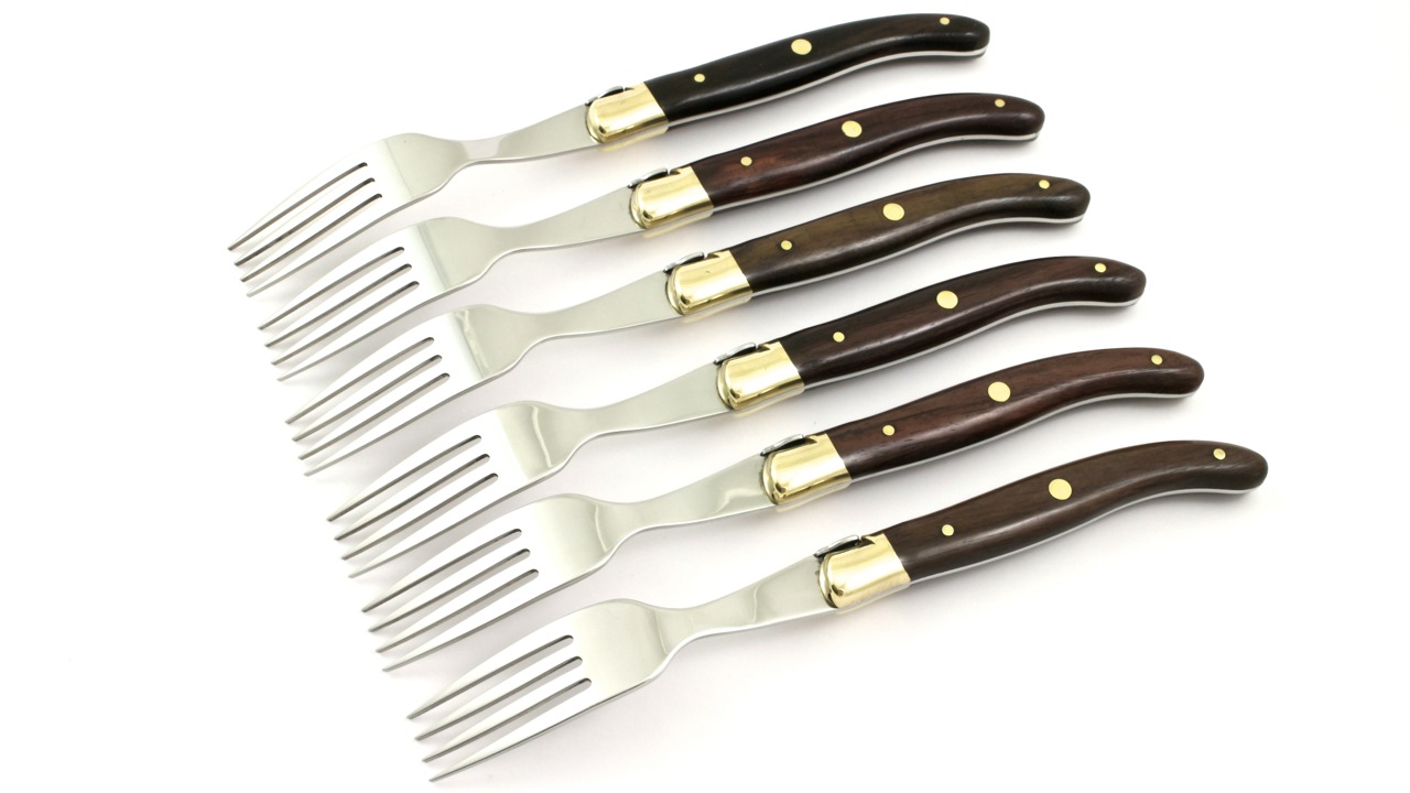 Laguiole-Vallerian-Gabeln Claude DOZORME Laguiole Steakgabel Set 6-tlg. Vallerina Messing
