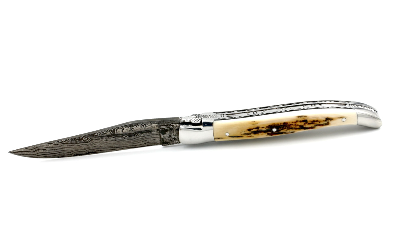 Laguiole en Aubrac Mammutelfenbein Kruste Damastklinge Doppelplatinen 12 cm