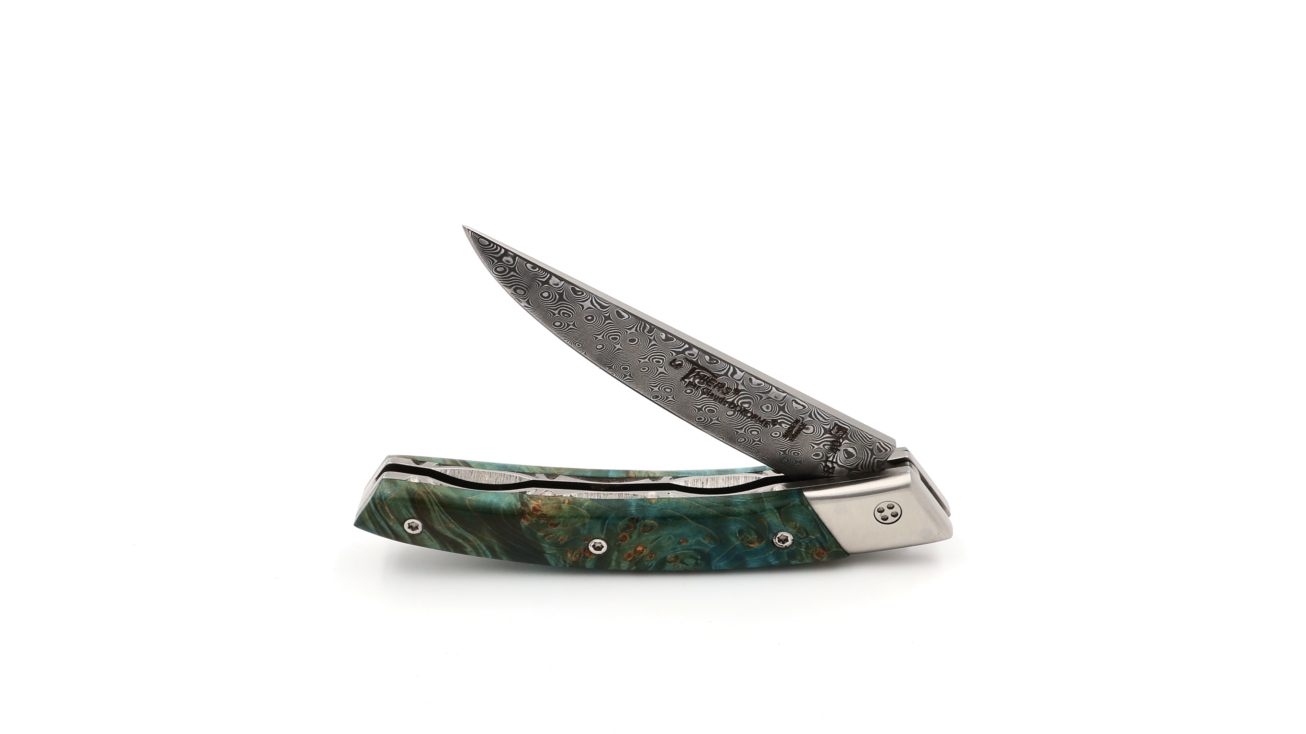Claude DOZORME Thiers RLT maple burl damascus blade