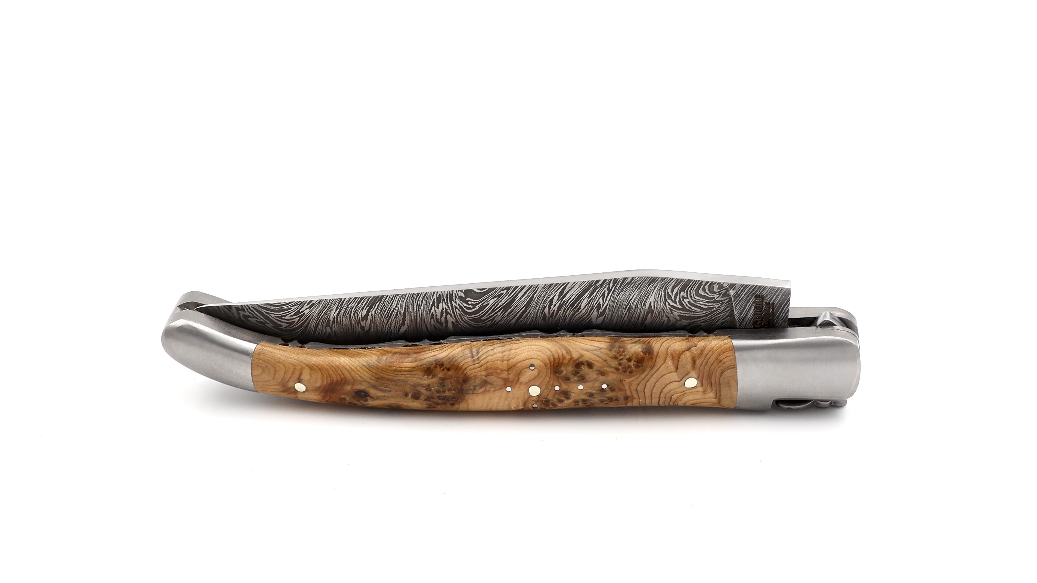 Laguiole en Aubrac double plate knife explosiondamascus Juniper 12 cm