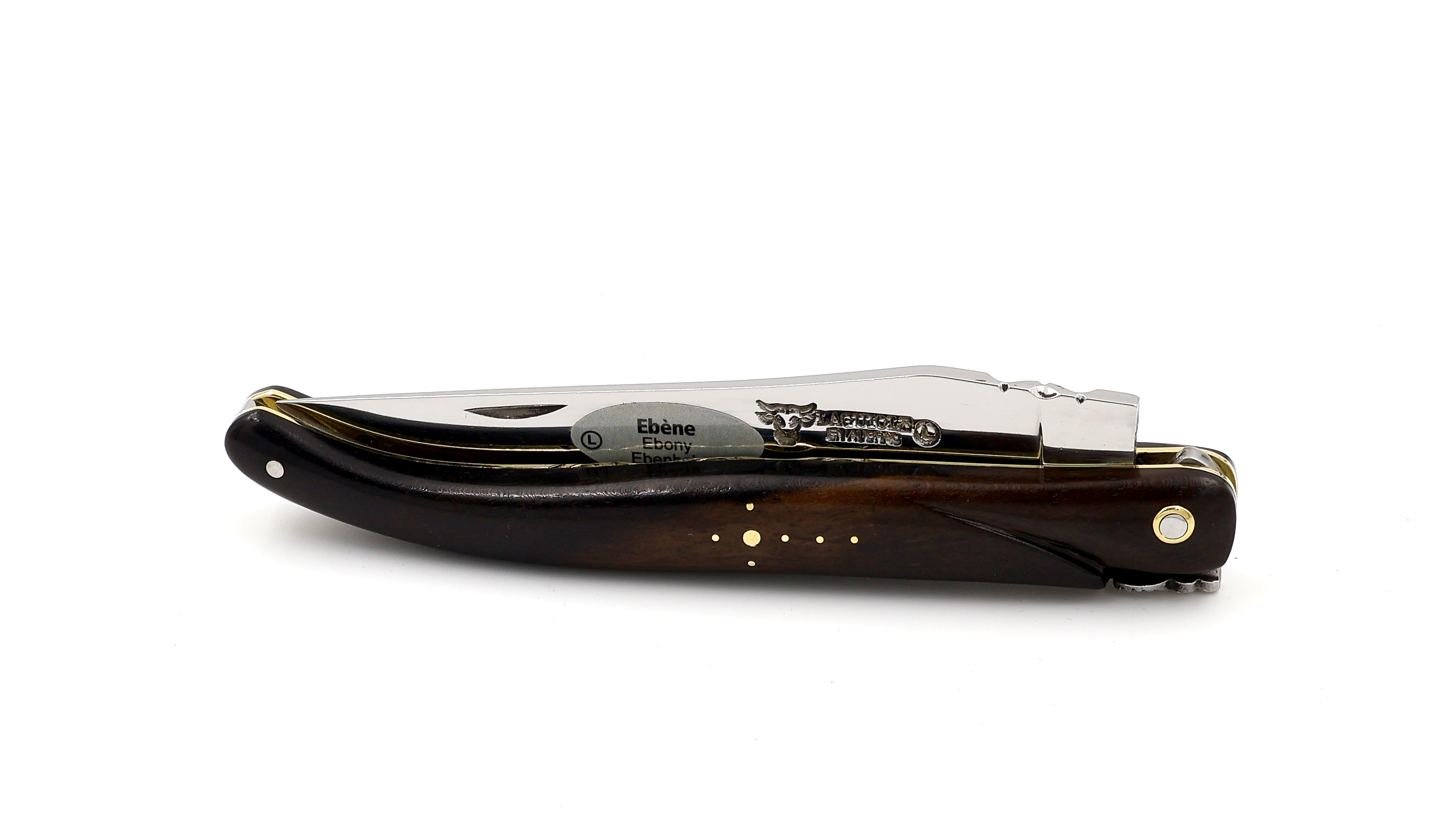 Laguiole en Aubrac Ebony full handle chiseled brass plates 12 cm