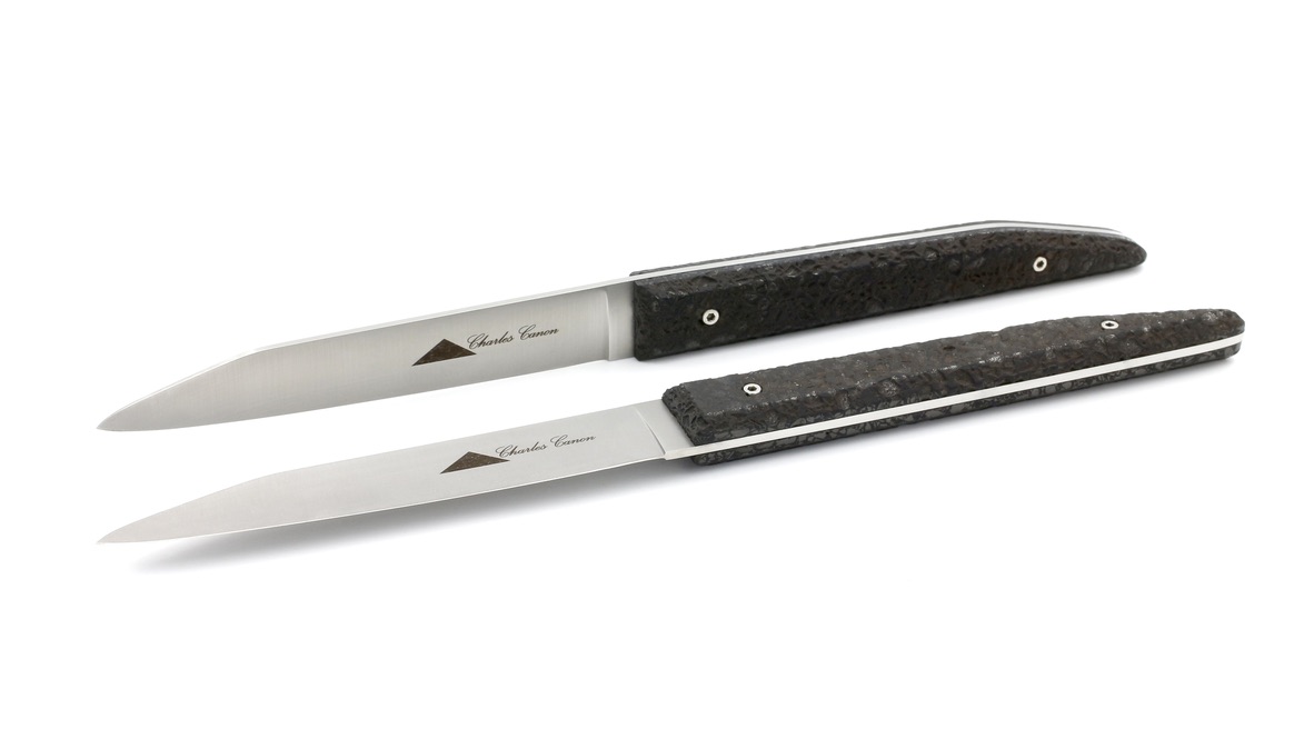 Charles Canon Tafelmesser Set 6-tlg. Griff Rohkohle Brut  Charles Canon Tafelmesser Set 6-tlg. Griff Rohkohle Brut